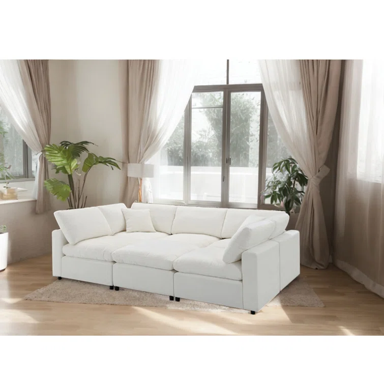 Serbana 130'' Chenille Sofa Modern Modular Cloud Sofa Bed
