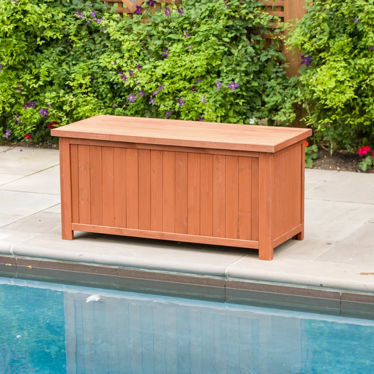 Leisure Season 50'' W 67 Gallons Water Resistant Solid Wood Solid Wood Harvested From The Cypress Tree Family With Decay Resistance Similar To Western Red Cedar Deck Box in Medium Brown