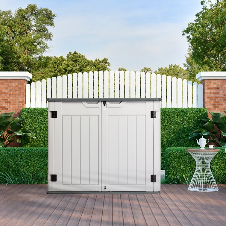 Winado 50.2'' W 260 Gallons Water Resistant Polyethylene Plastic Lockable Cabinet Deck Box