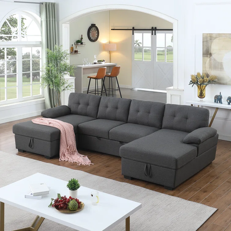 Micia Symmetrical Upholstered Sleeper Sectional Sofa and Chaise