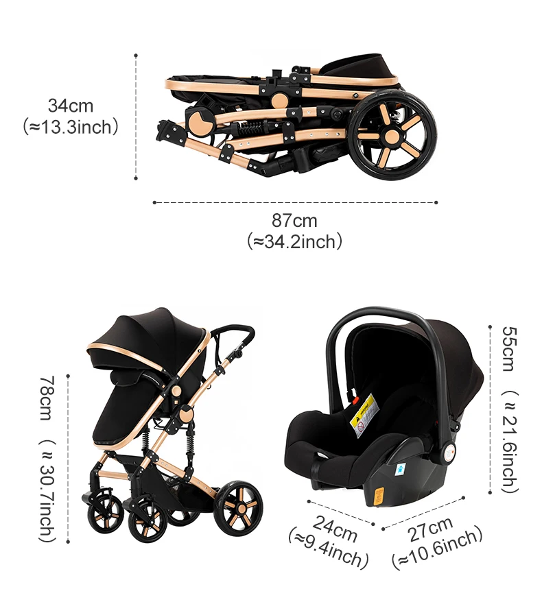Black Baby Stroller with Car Seat