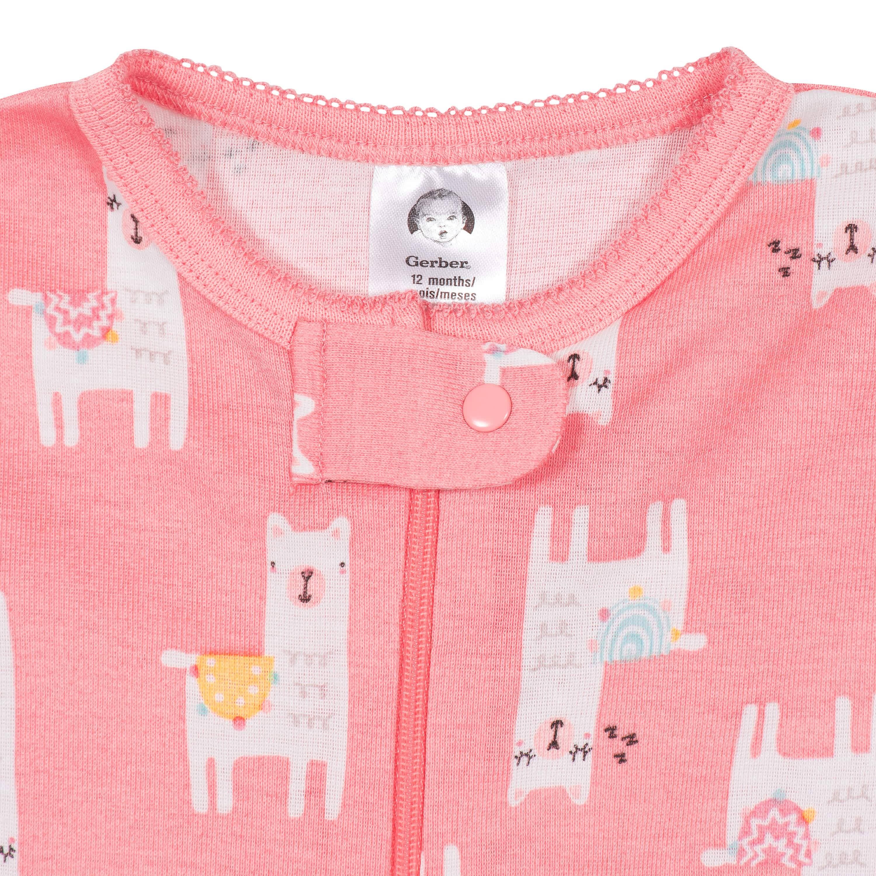 4-Pack Baby & Toddler Girls Llamas & Love Snug Fit Footed Cotton Pajamas