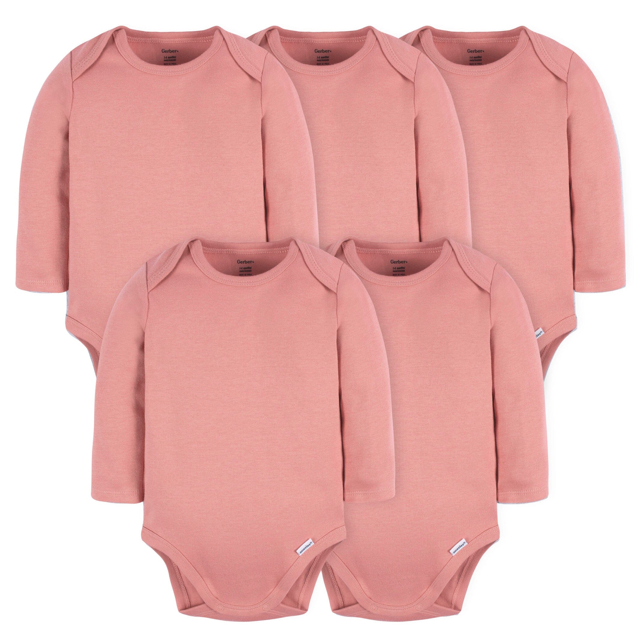 5-Pack Baby Mauve Pink Premium Long Sleeve Onesies® Bodysuits