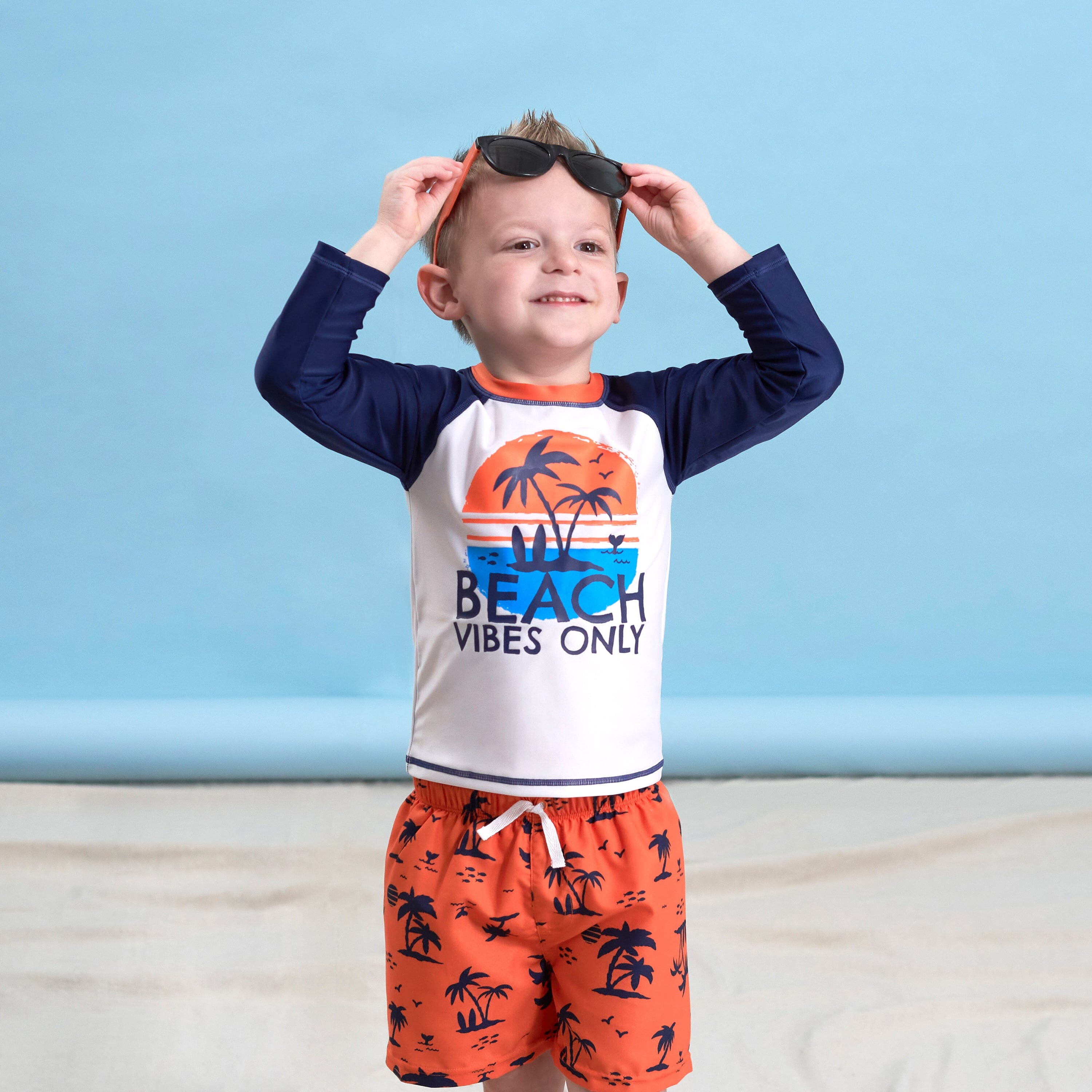 2-Piece Baby & Toddler Boys Vacation Vibes Rash Guard & Swim Trunks Set