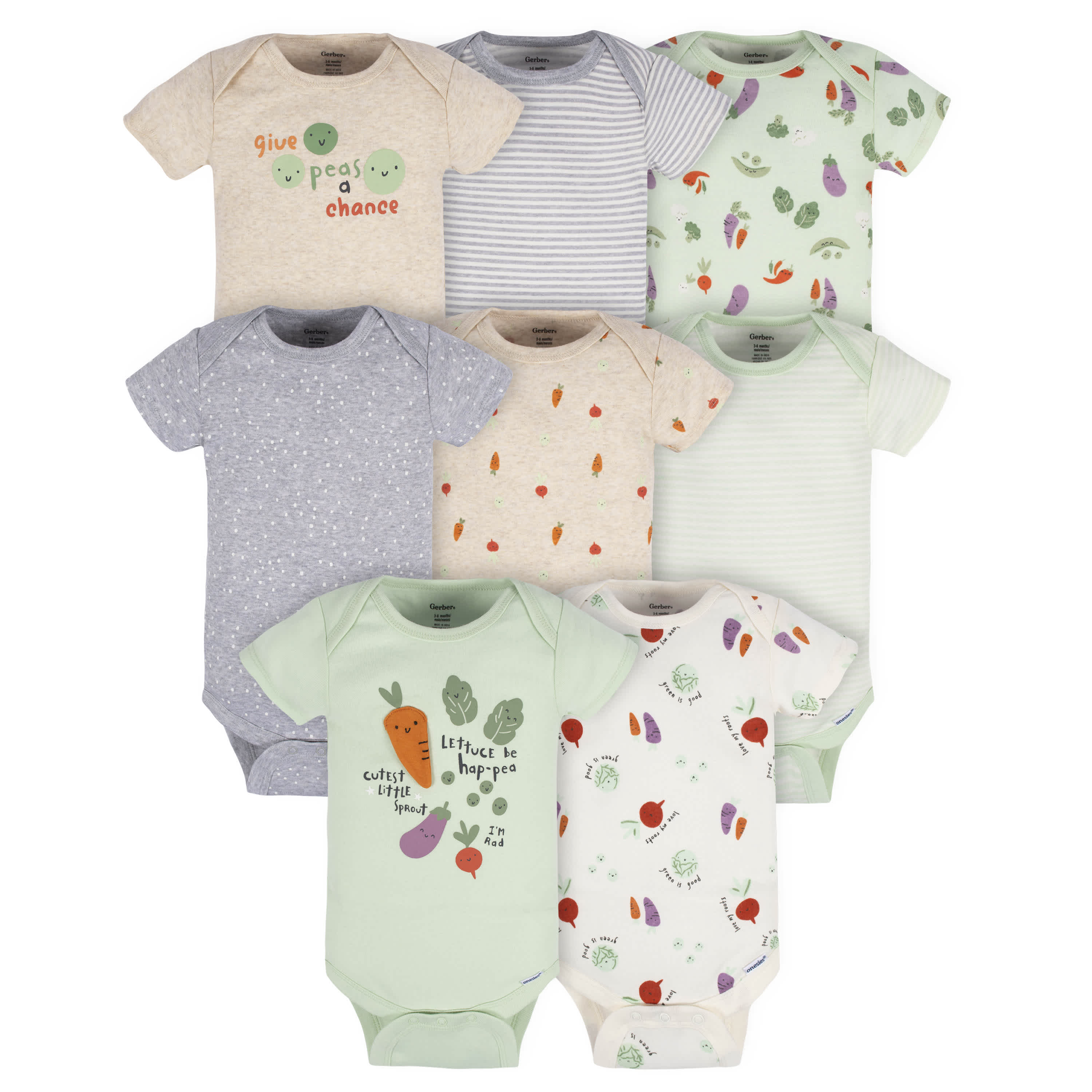 8-Pack Baby Neutral Happy Veggies Onesies® Bodysuits