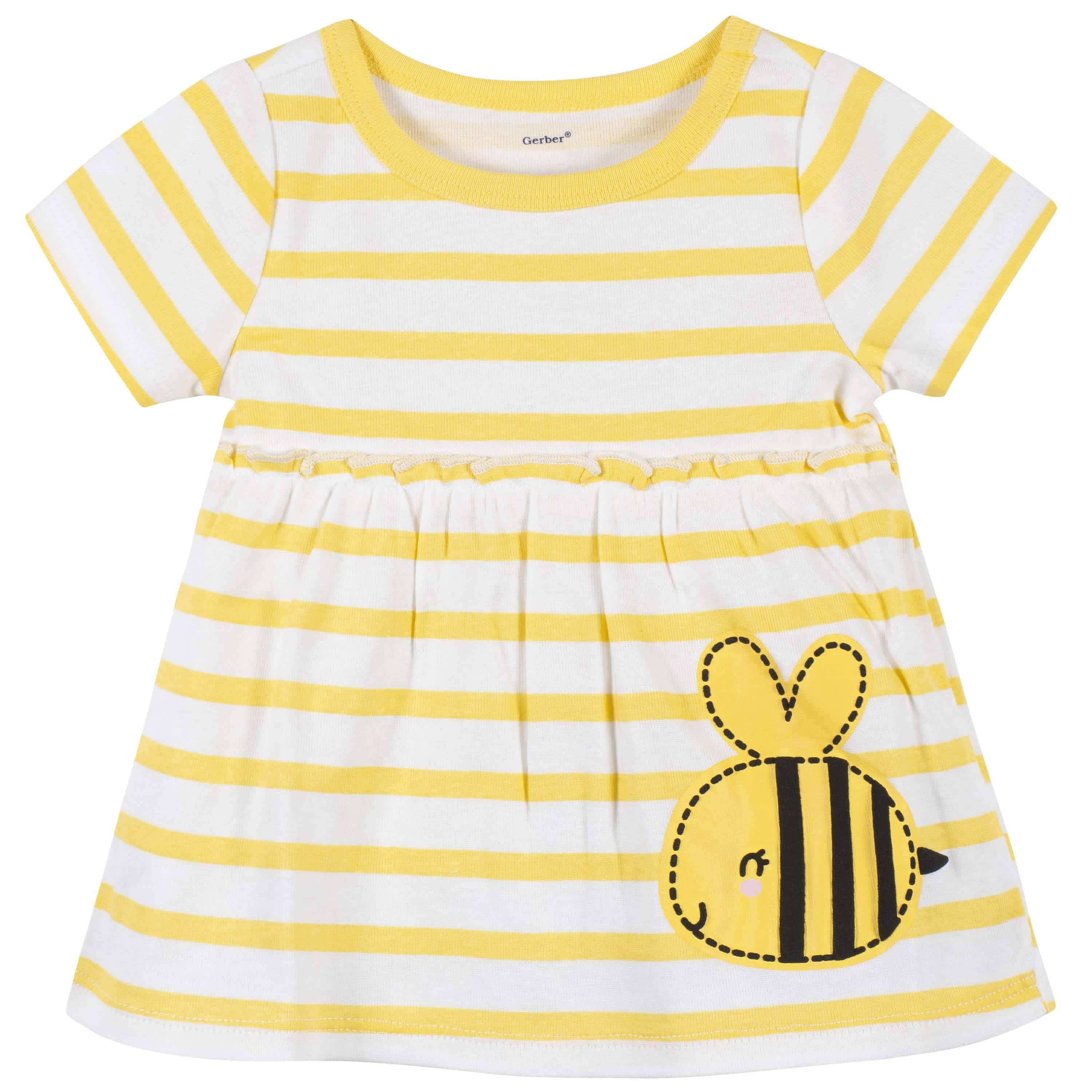 3-Piece Baby & Toddler Girls Bee Garden Dress, Diaper Cover & Headband Set