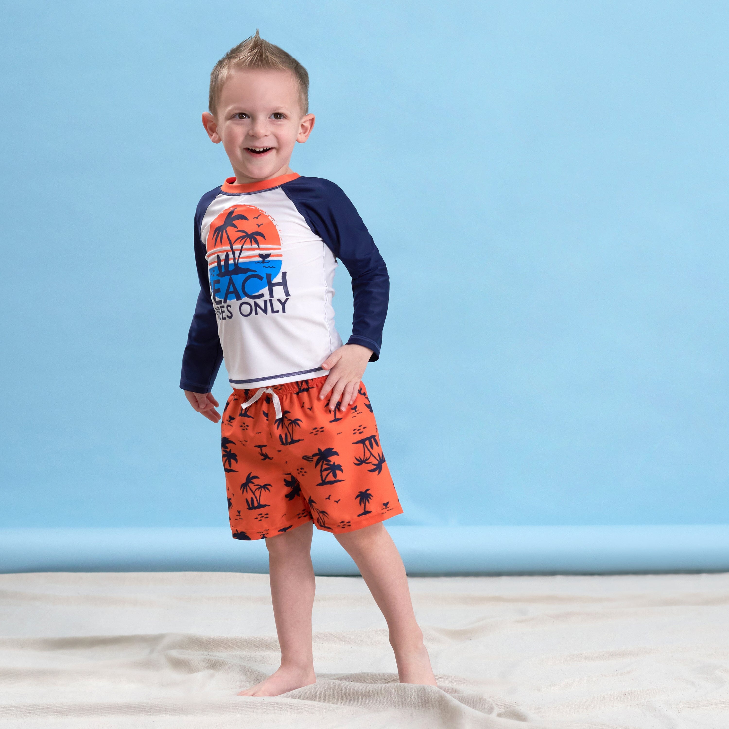 2-Piece Baby & Toddler Boys Vacation Vibes Rash Guard & Swim Trunks Set