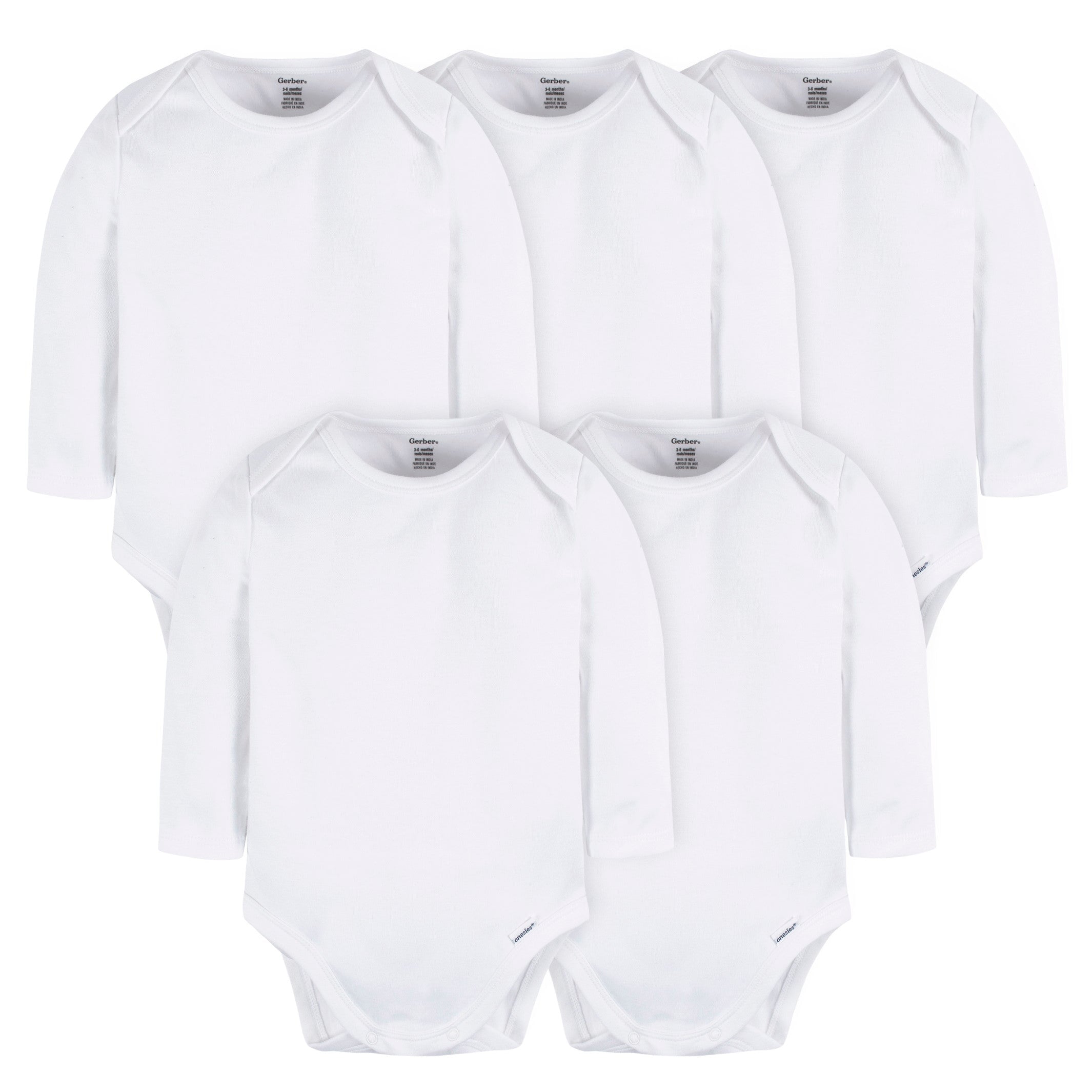 5-Pack Baby White Premium Long Sleeve Onesies® Bodysuits