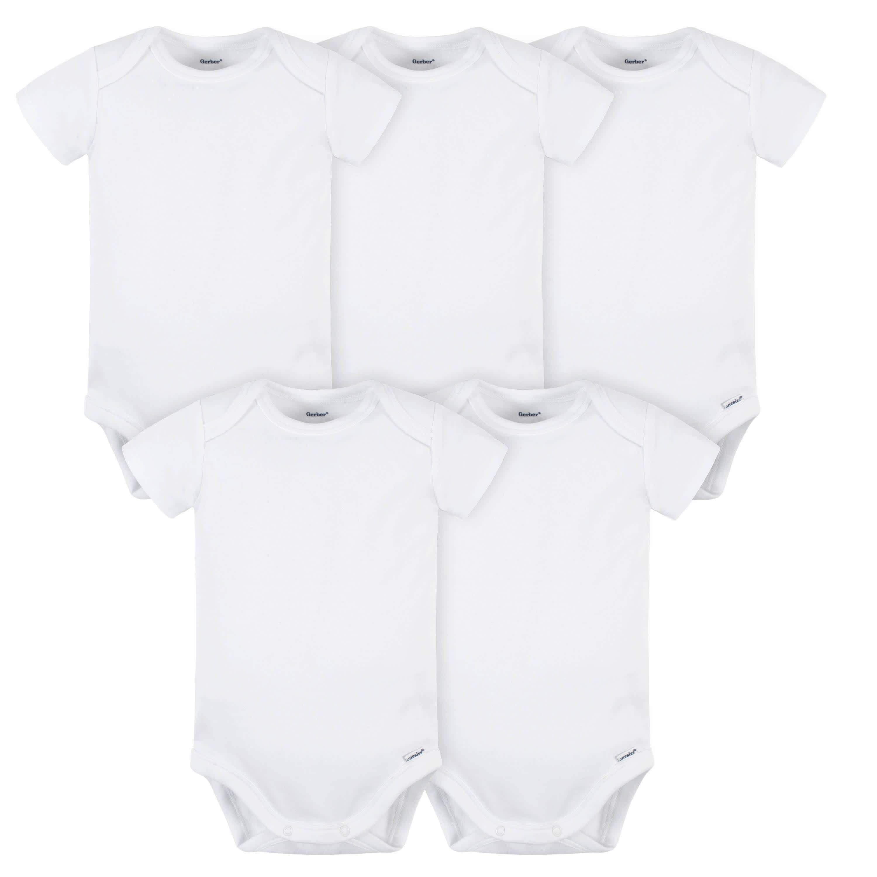 5-Pack Baby White Premium Short Sleeve Onesies® Bodysuits
