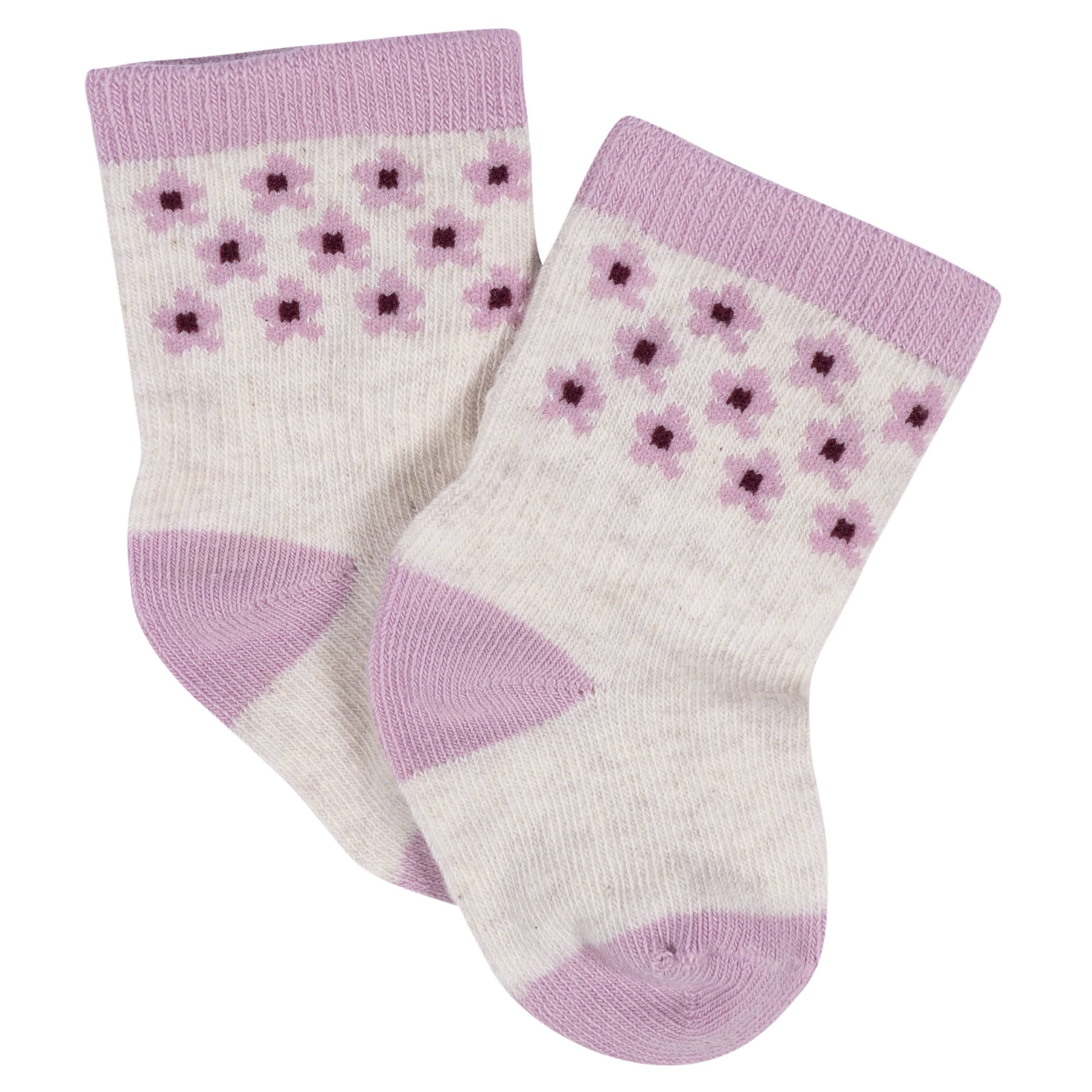8-Pack Baby Girls Lavender Garden Jersey Wiggle Proof® Socks