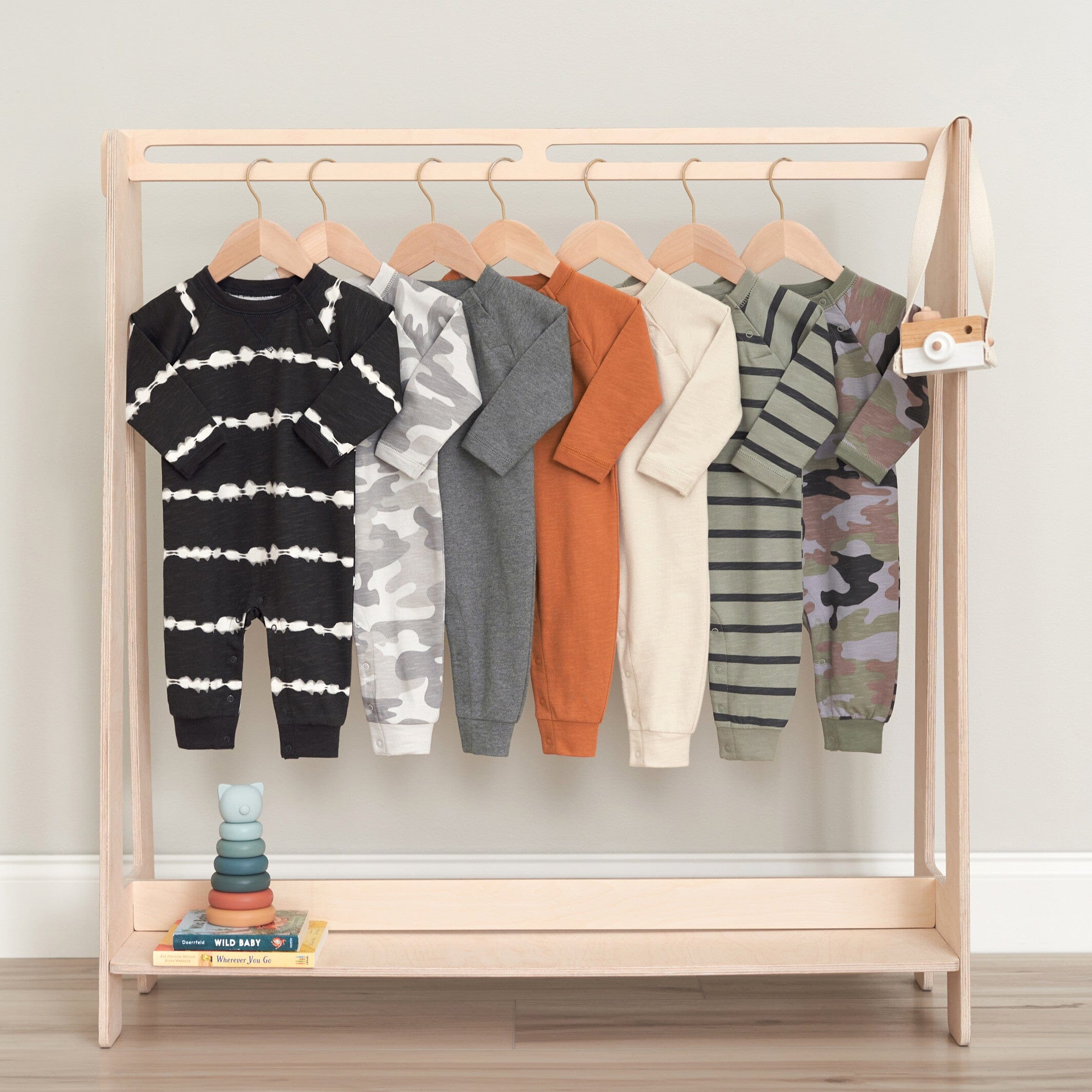 2-Pack Baby Boys Tan & Dark Gray Raglan Sleeve Romper