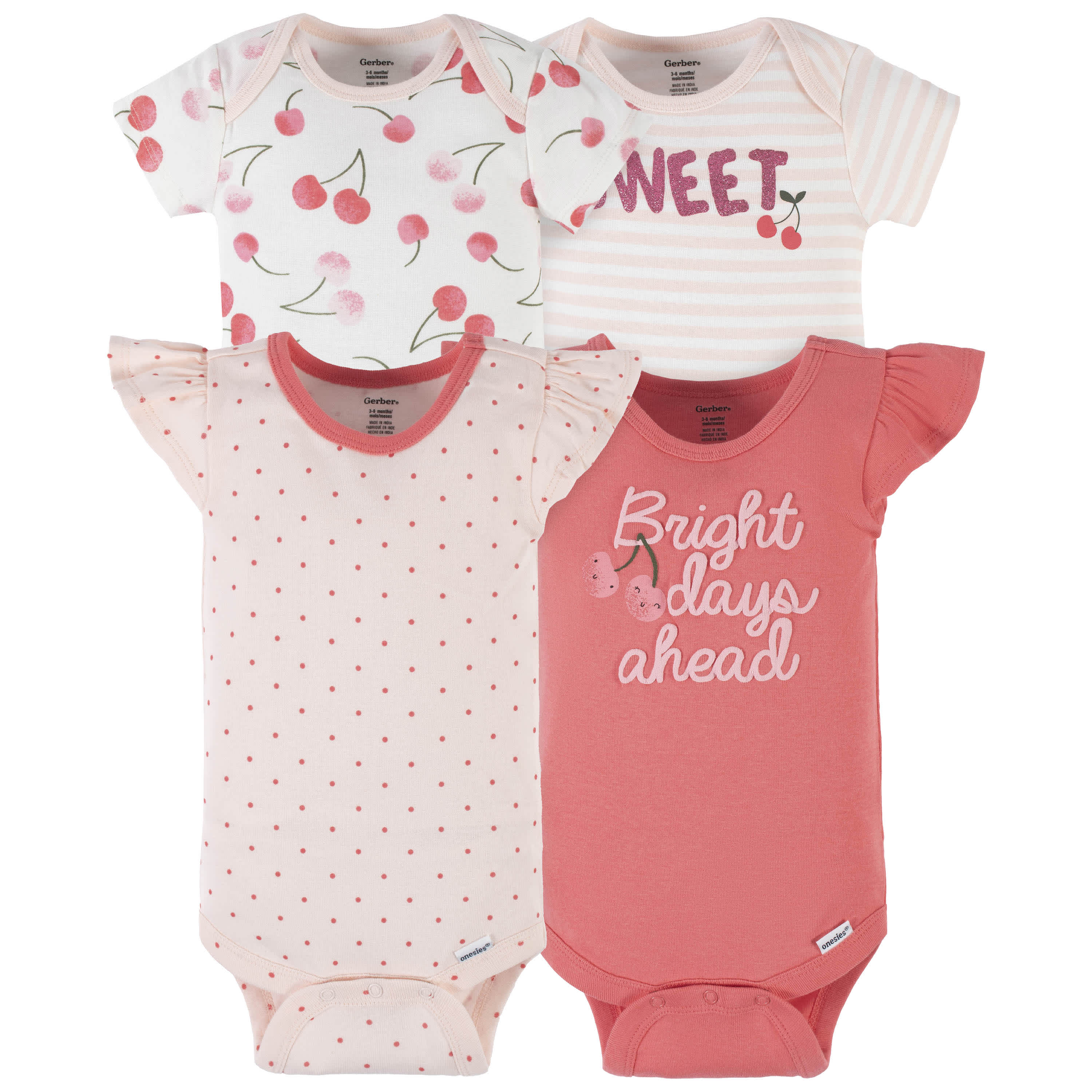 4-Pack Baby Girls Cherry Kisses Short Sleeve Onesies® Bodysuits
