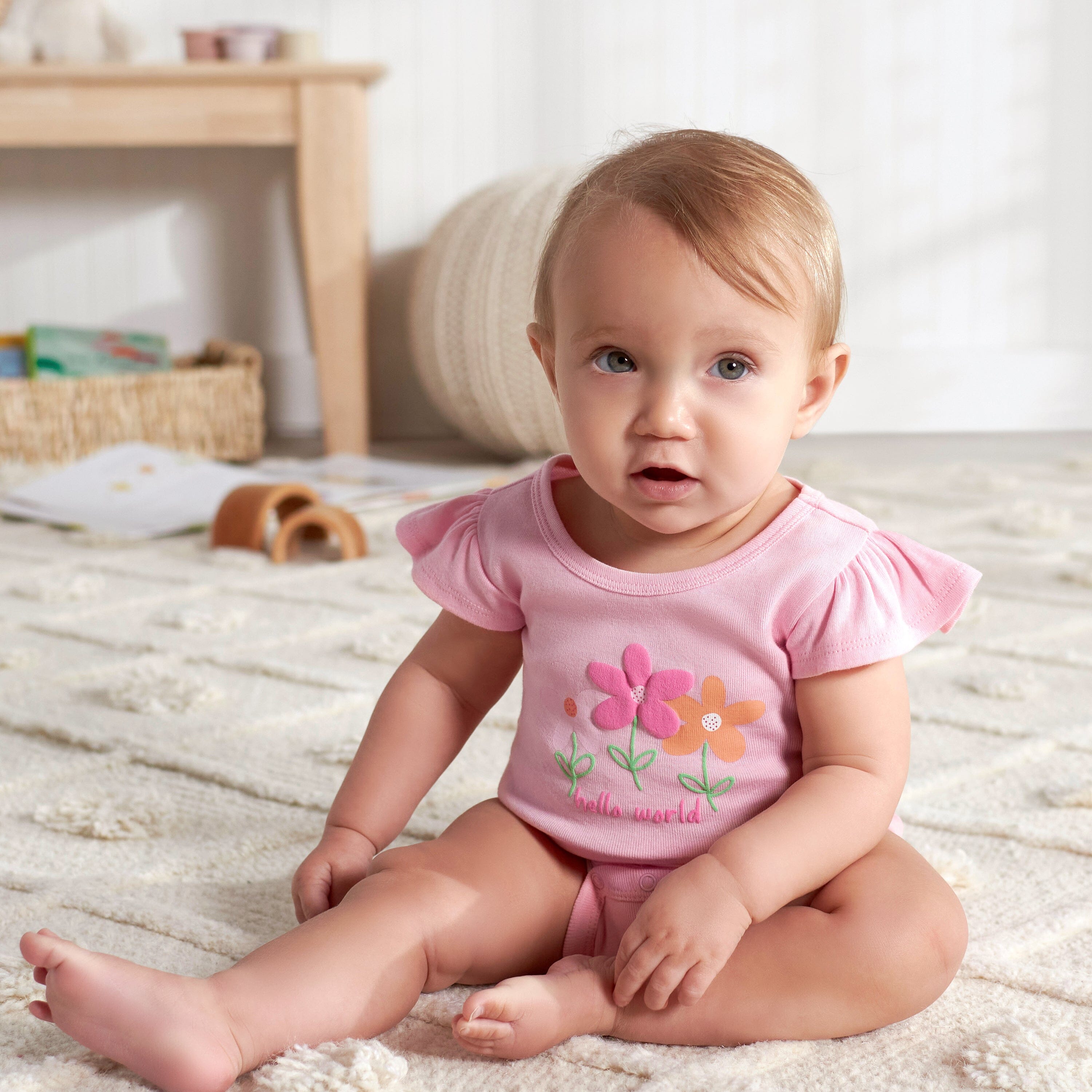 4-Pack Baby Girls Summer Blossom Short Sleeve Onesies® Bodysuits