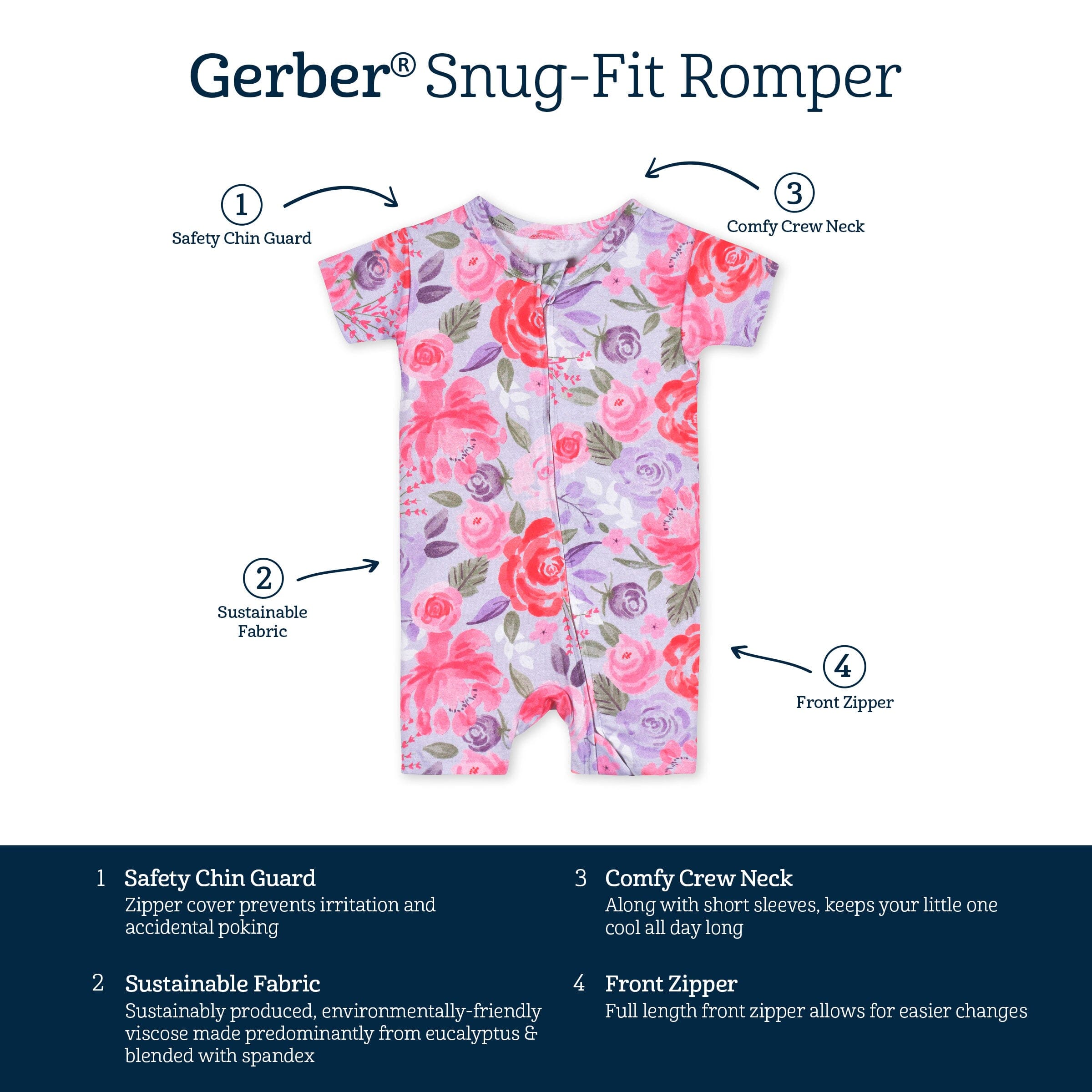 Baby Girls Lilac Garden Buttery Soft Viscose Made from Eucalyptus Snug Fit Romper