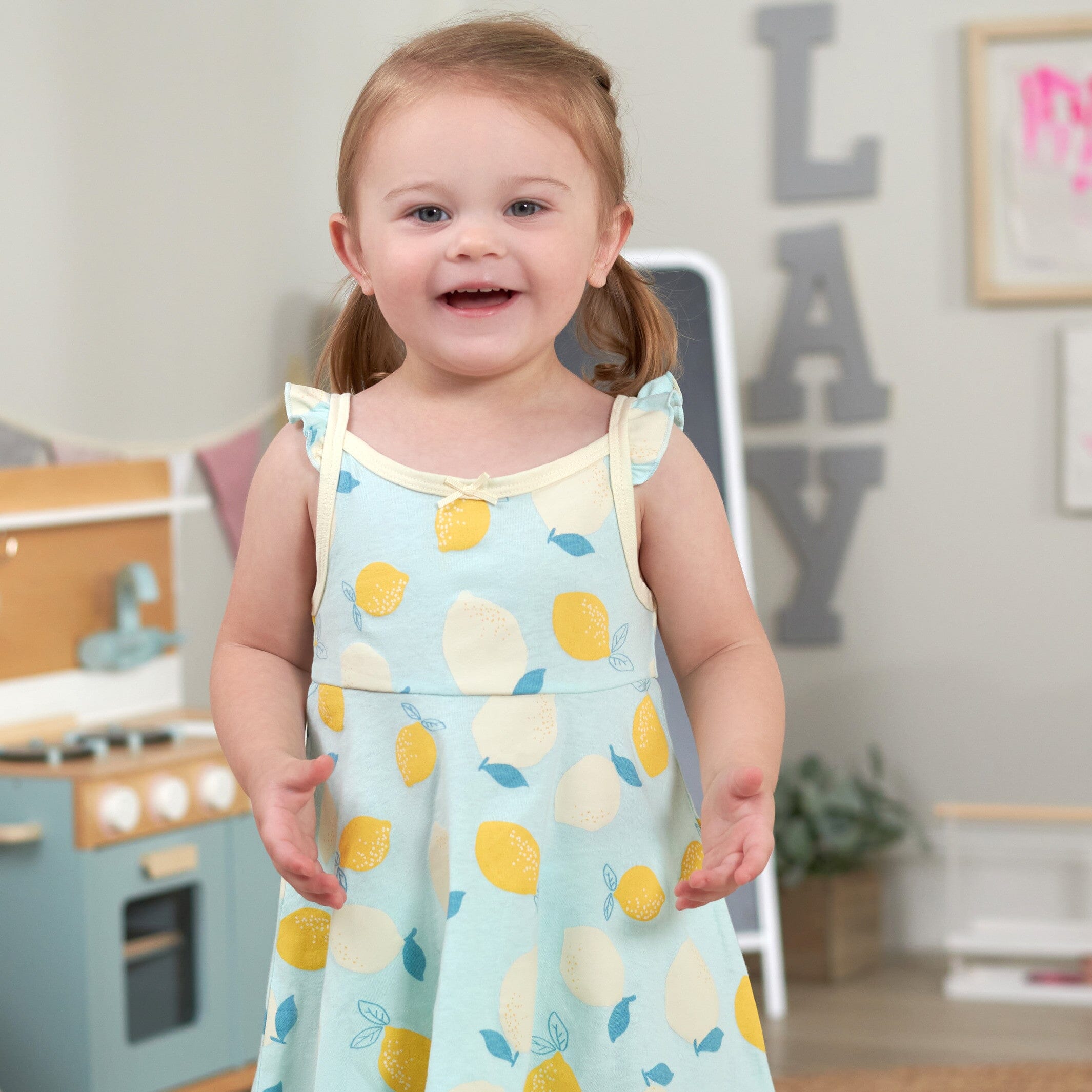 3-Piece Baby & Toddler Girls Little Lemon Dress, Diaper Cover & Reversible Sun Hat Set