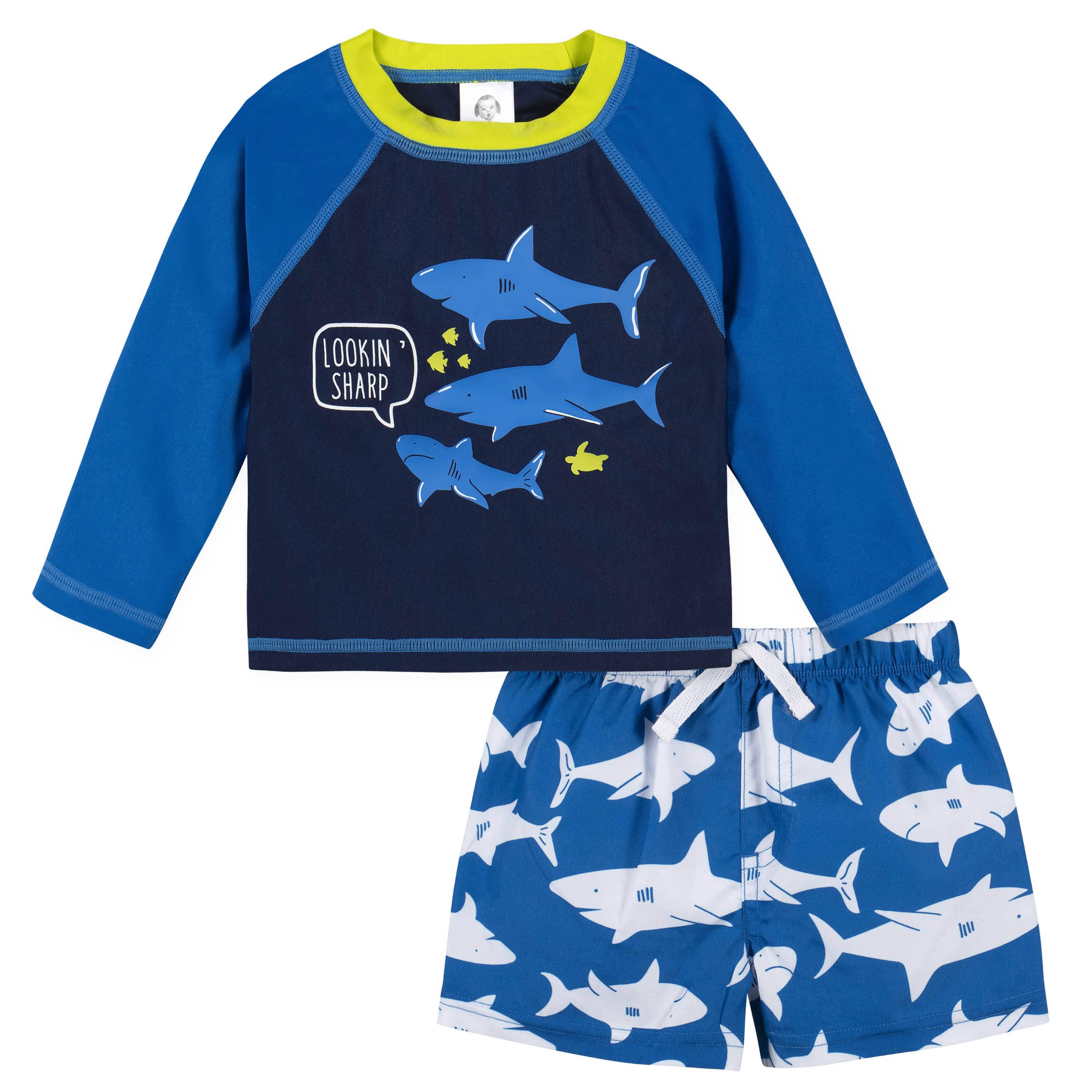 2-Piece Baby & Toddler Boys Shark Zone Rash Guard & Swim Trunks Set