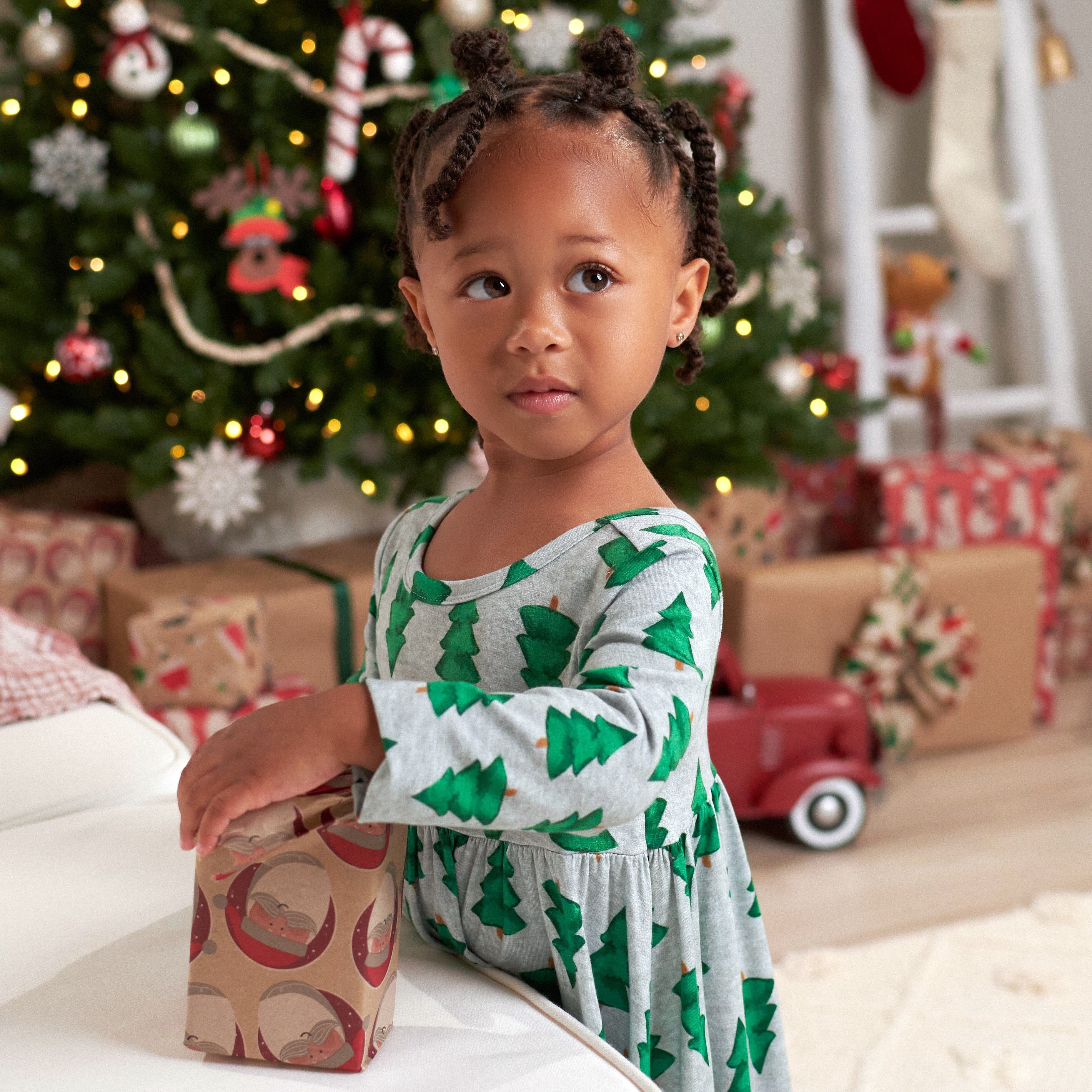 Infant & Toddler Girls Spruce Buttery Soft Viscose Made from Eucalyptus Holiday Twirl Dress