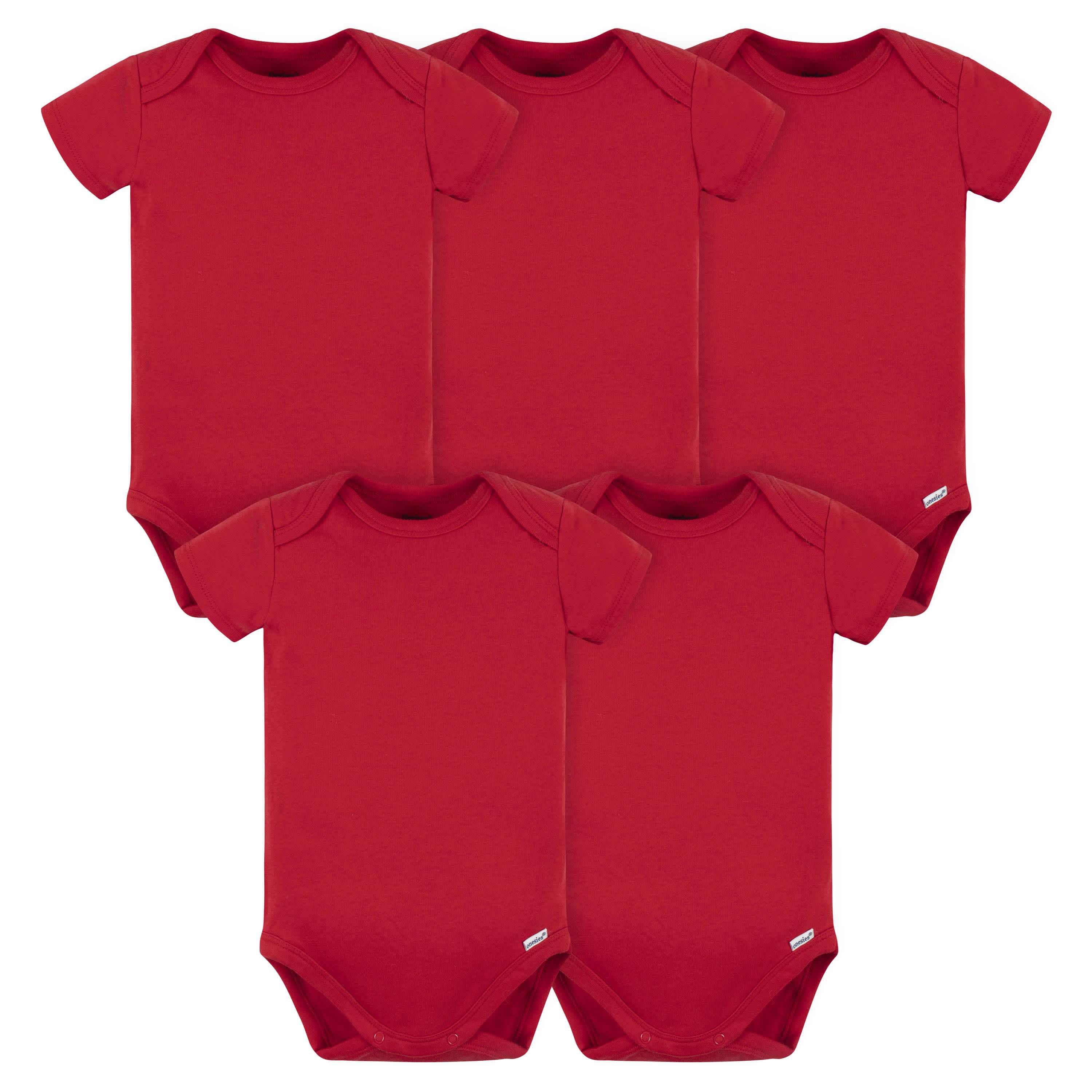 5-Pack Baby Red Premium Short Sleeve Onesies® Bodysuits