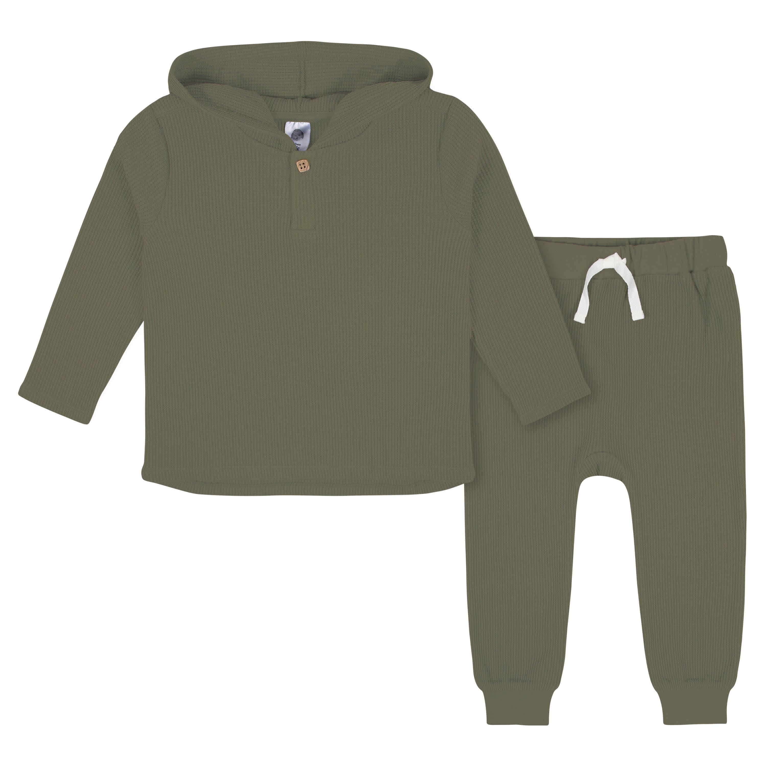 2-Piece Infant & Toddler Boys Sage Green Waffle Hoodie & Jogger Set