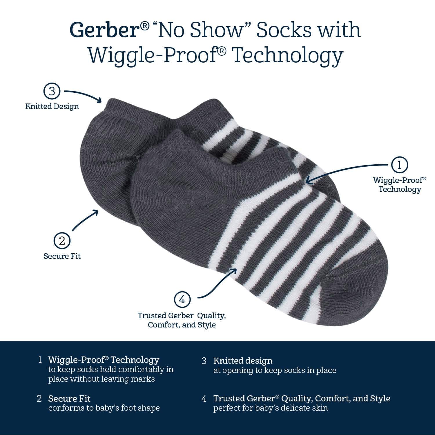 8-Pack Baby & Toddler White Wiggle Proof® No Show Socks