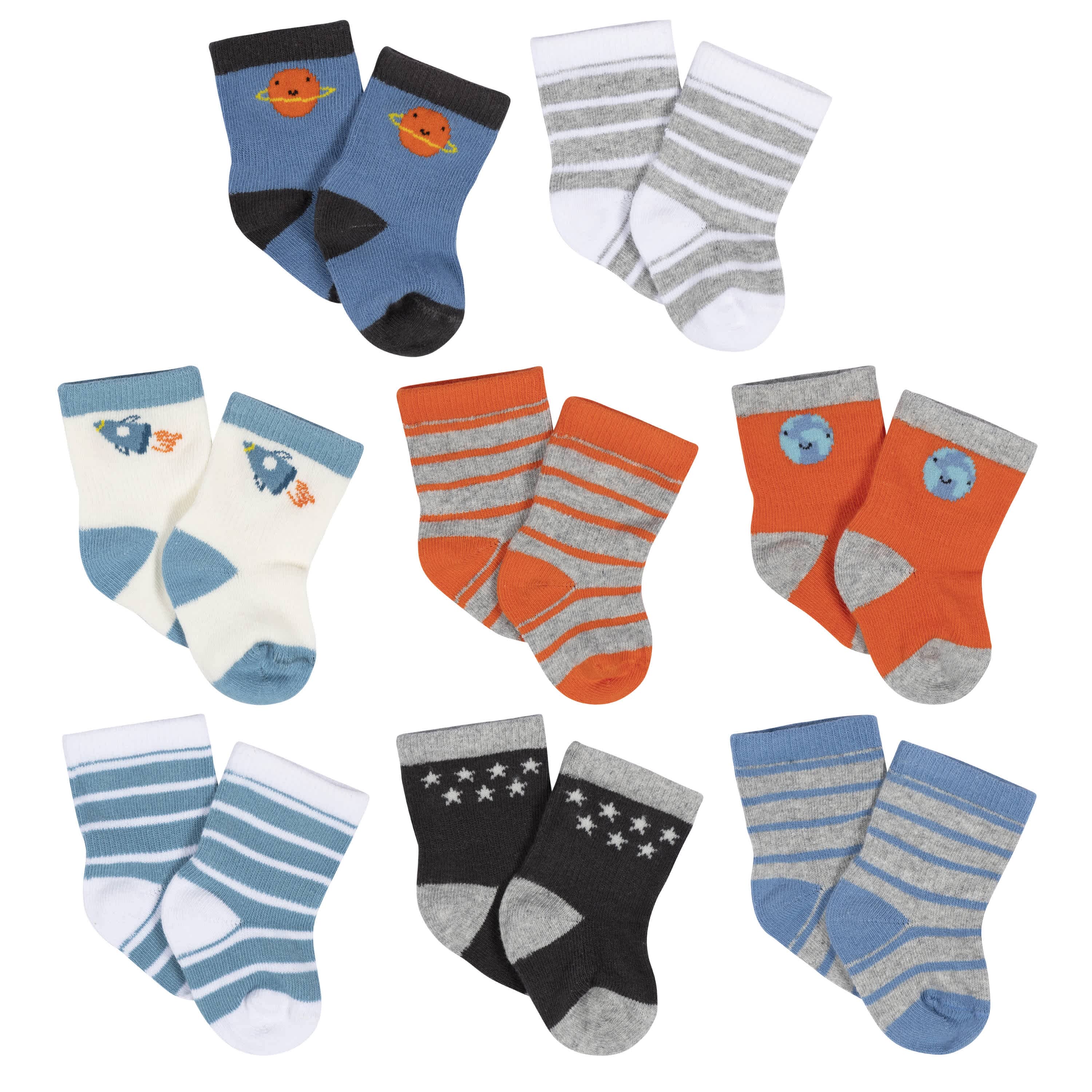 8-Pack Baby Boys Space Explorer Jersey Wiggle Proof® Socks