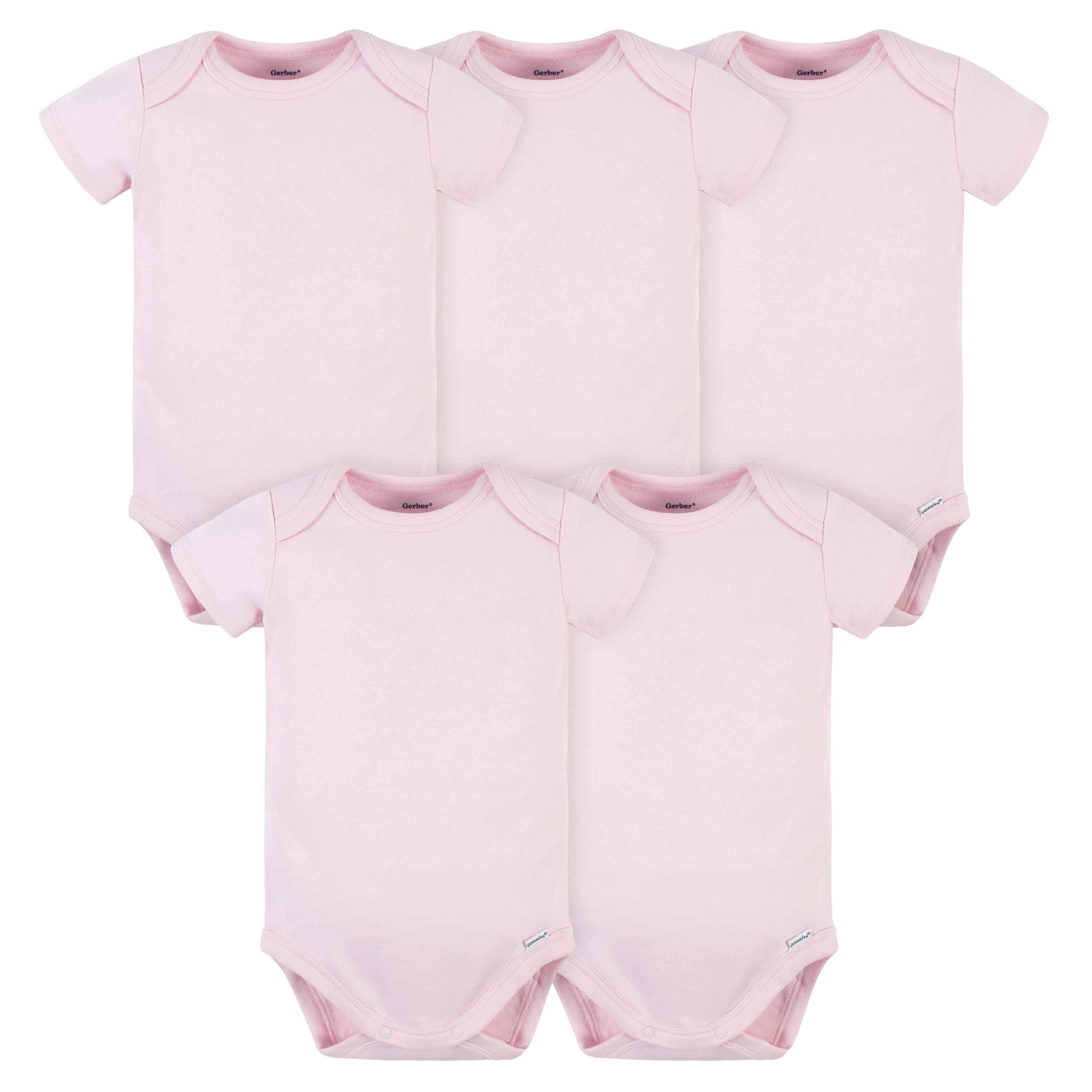 5-Pack Baby Light Pink Premium Short Sleeve Onesies® Bodysuits