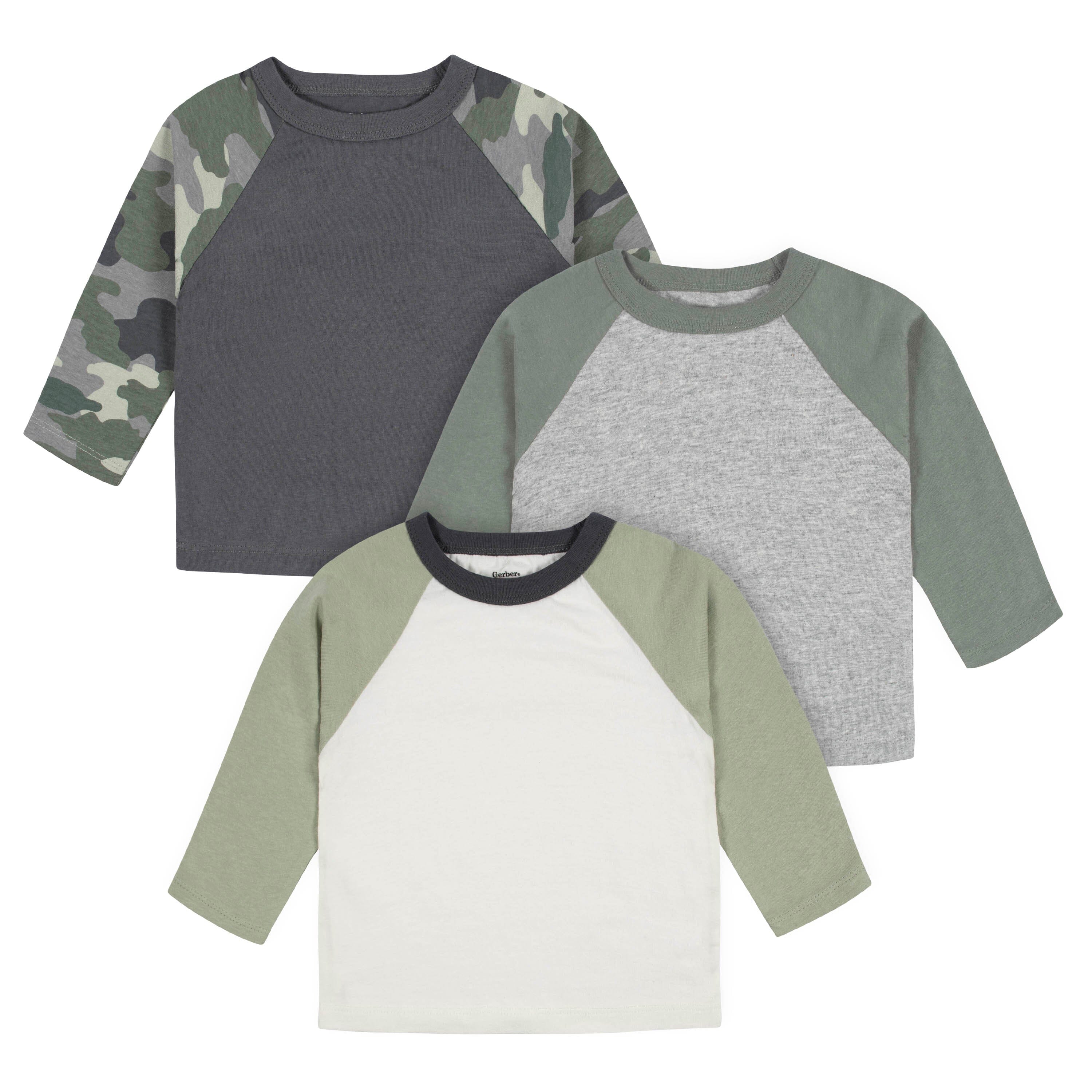 3-Pack Baby & Toddler Boys Color Me Camo Long Sleeve Baseball Tees