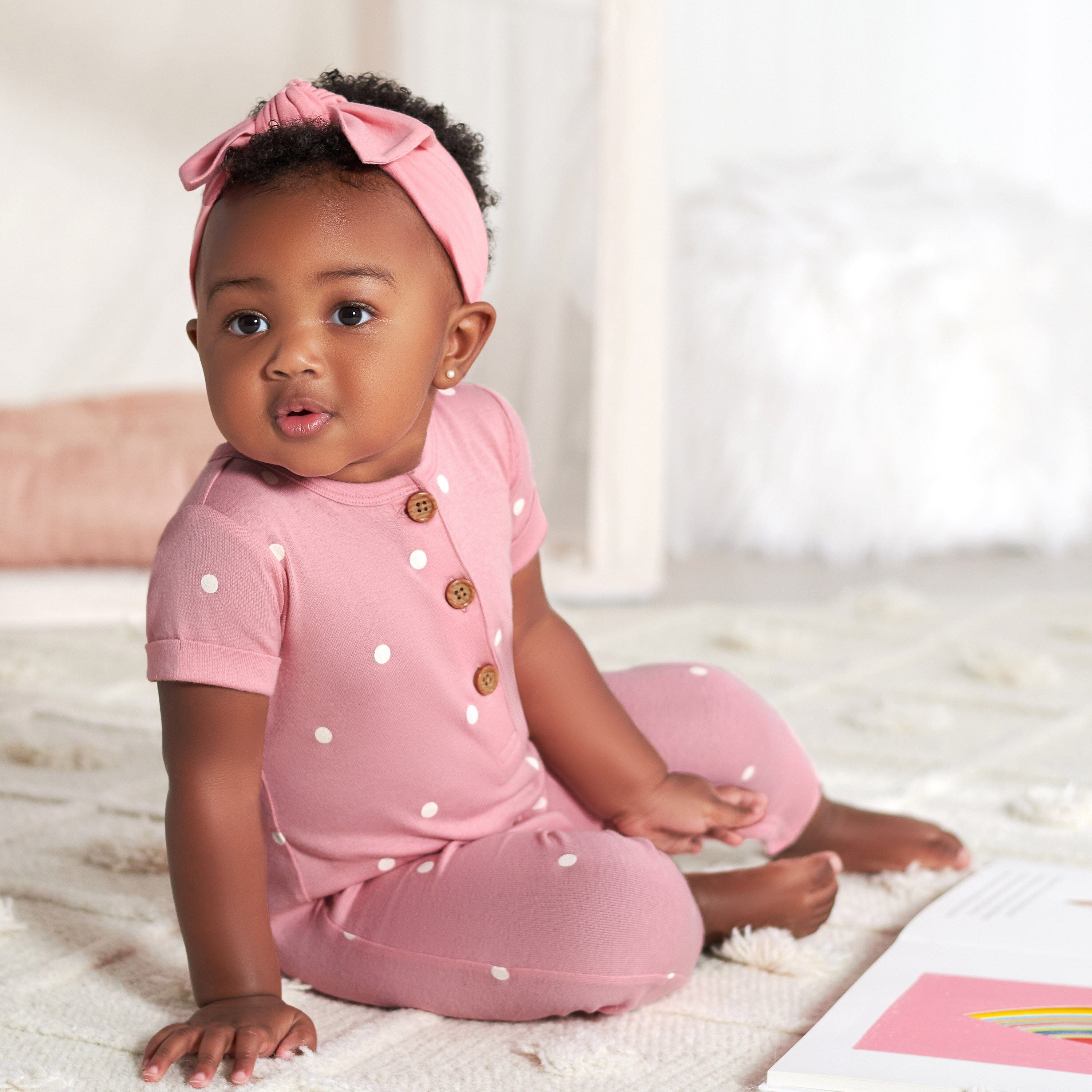 2-Pack Baby Girls Floral & Dots Short Sleeve Rompers