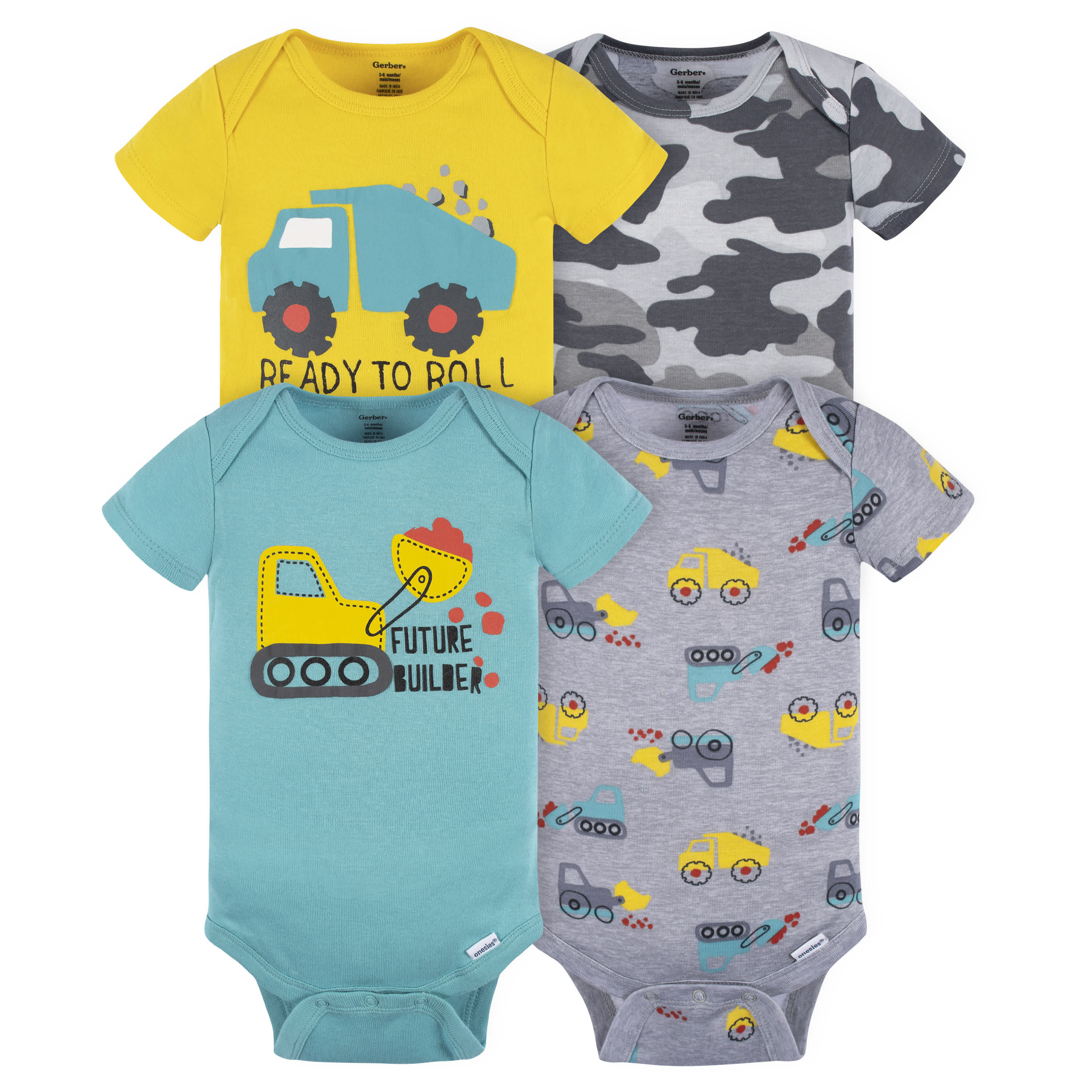 4-Pack Baby Boys Ready To Roll Short Sleeve Onesies® Bodysuits