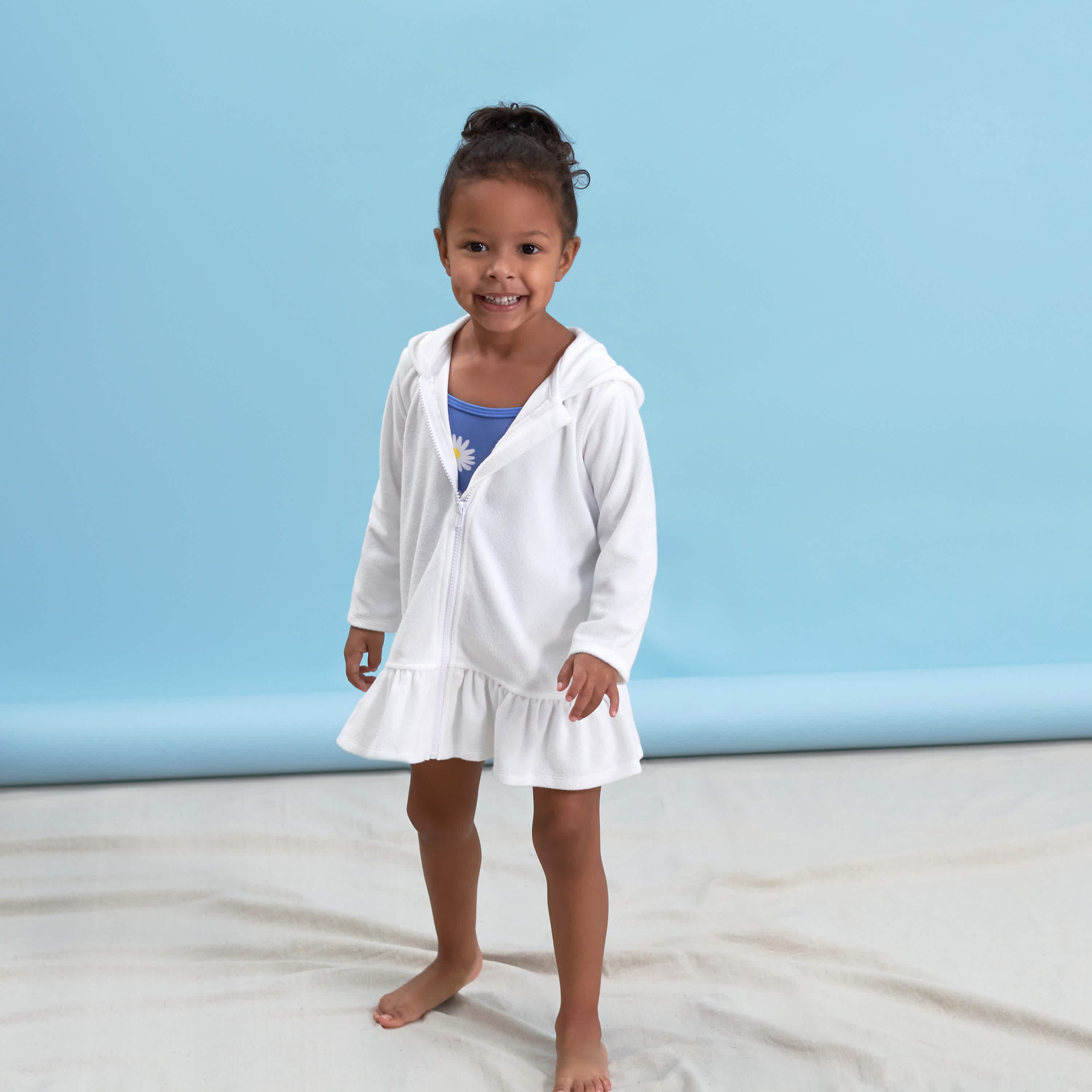 Baby & Toddler Girls White Zipper Hoodie Terry Coverup