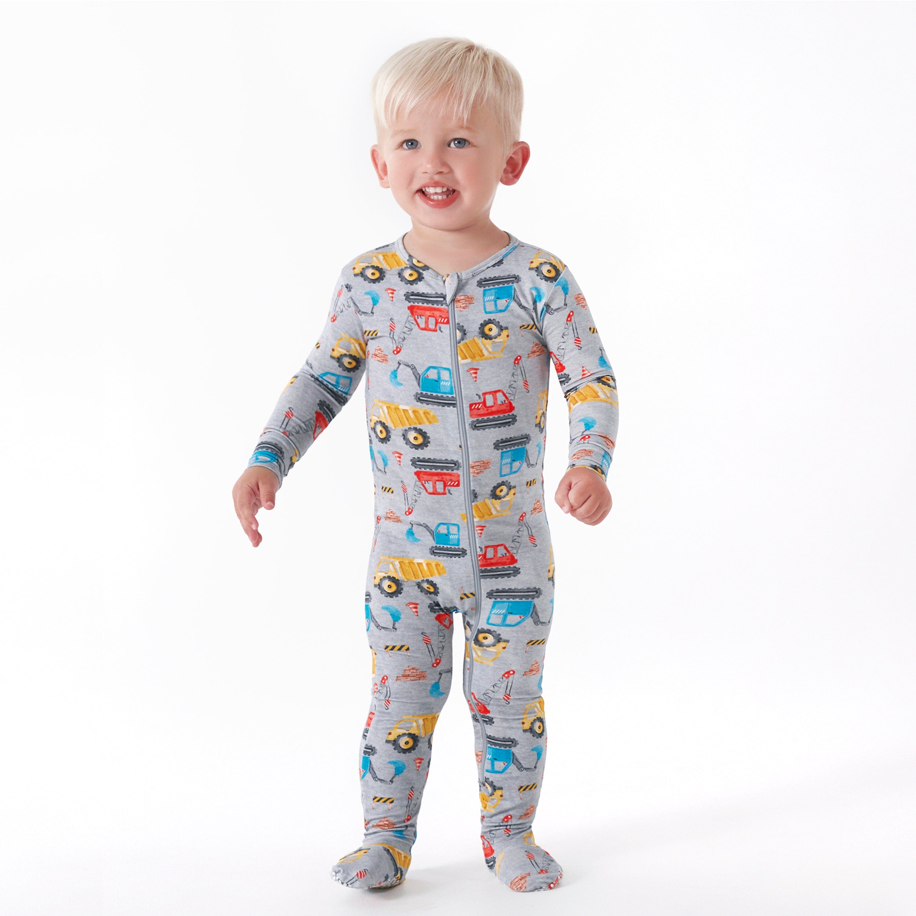 Baby & Toddler Boys Construction Trucks Buttery Soft Viscose Made from Eucalyptus Snug Fit Footed Pajamas