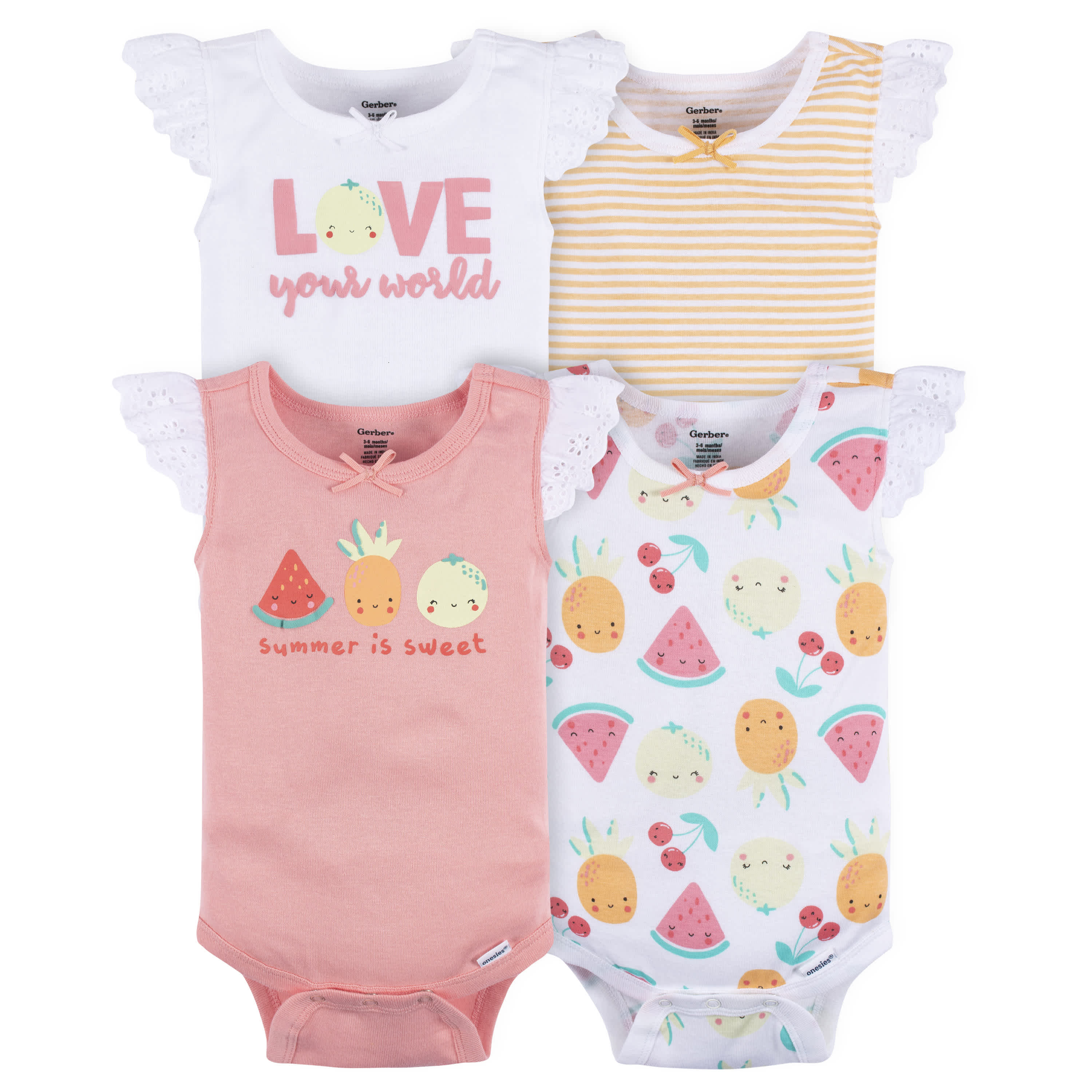 4-Pack Baby Girls Summer Sweets Sleeveless Onesies® Bodysuits