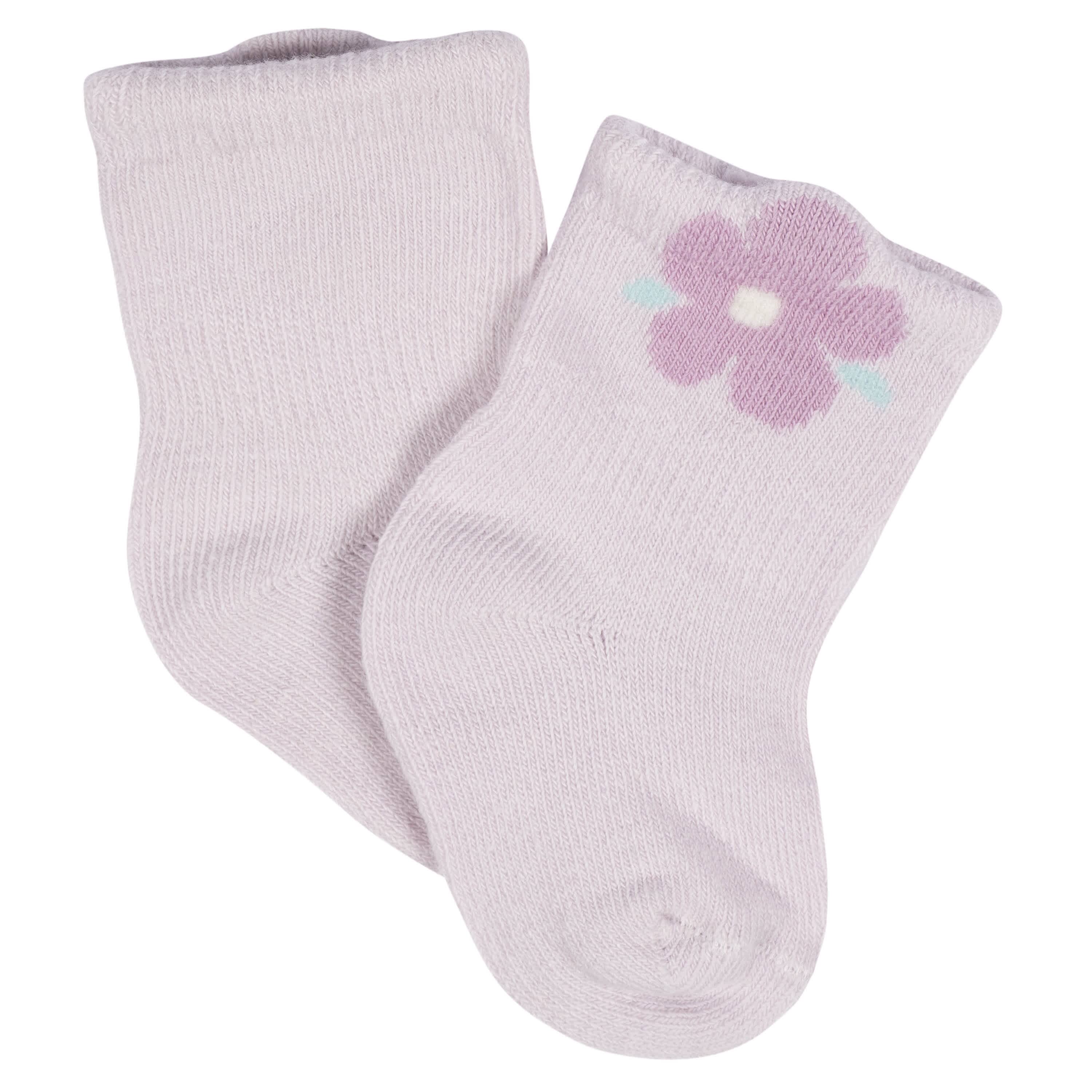 8-Pack Baby Girls Lavender Garden Jersey Wiggle Proof® Socks