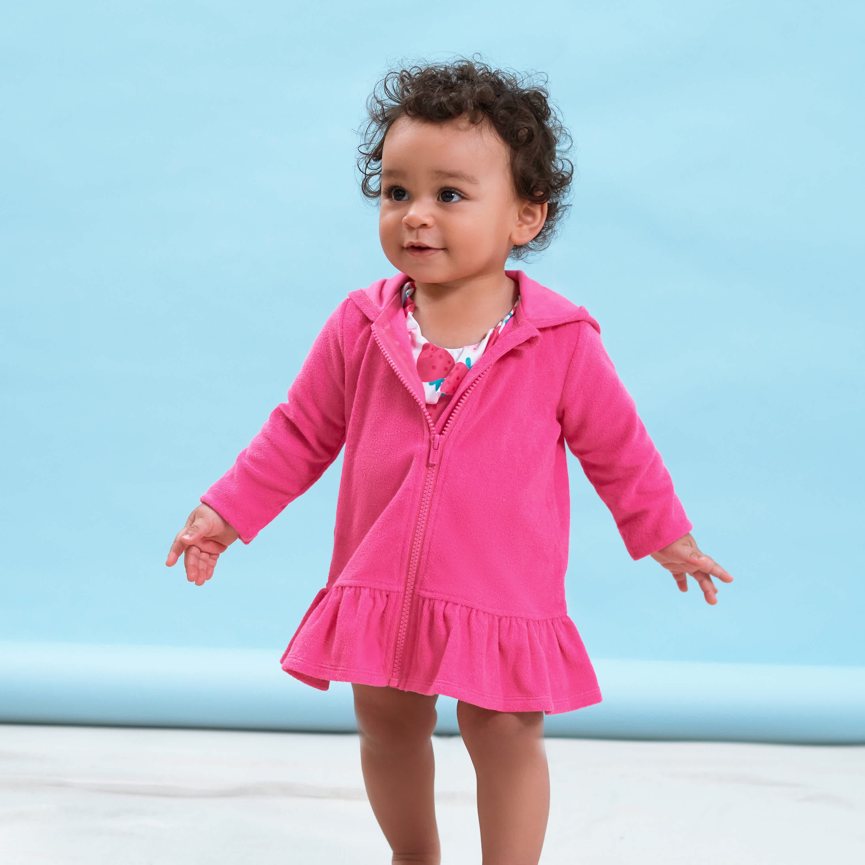 Baby & Toddler Girls Pink Zipper Hoodie Terry Coverup