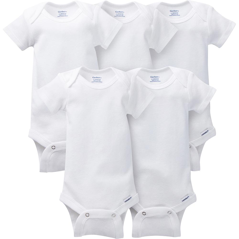 5-Pack White Short Sleeve Onesies® Bodysuits