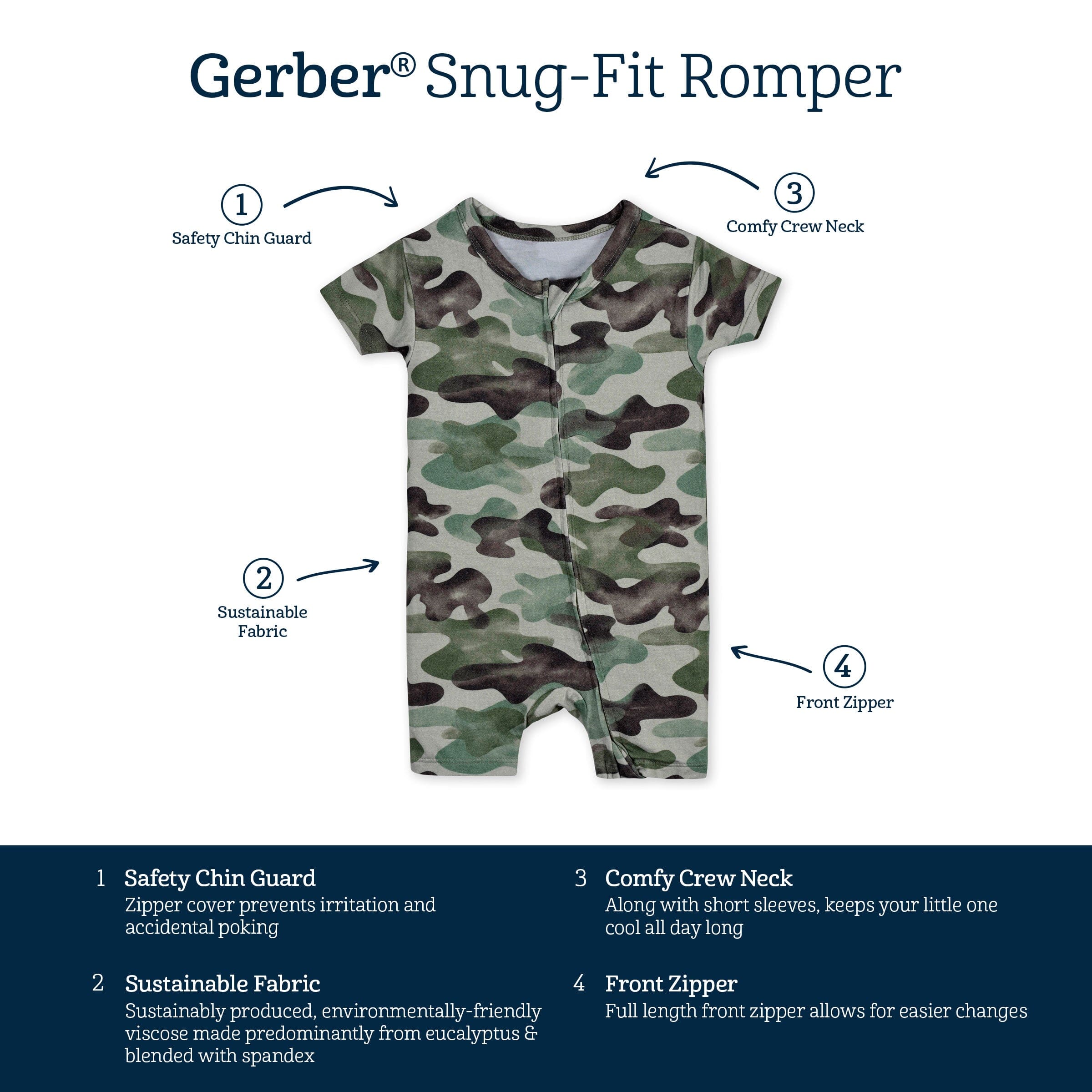 Baby Boys Hide & Seek Camo Buttery Soft Viscose Made from Eucalyptus Snug Fit Romper