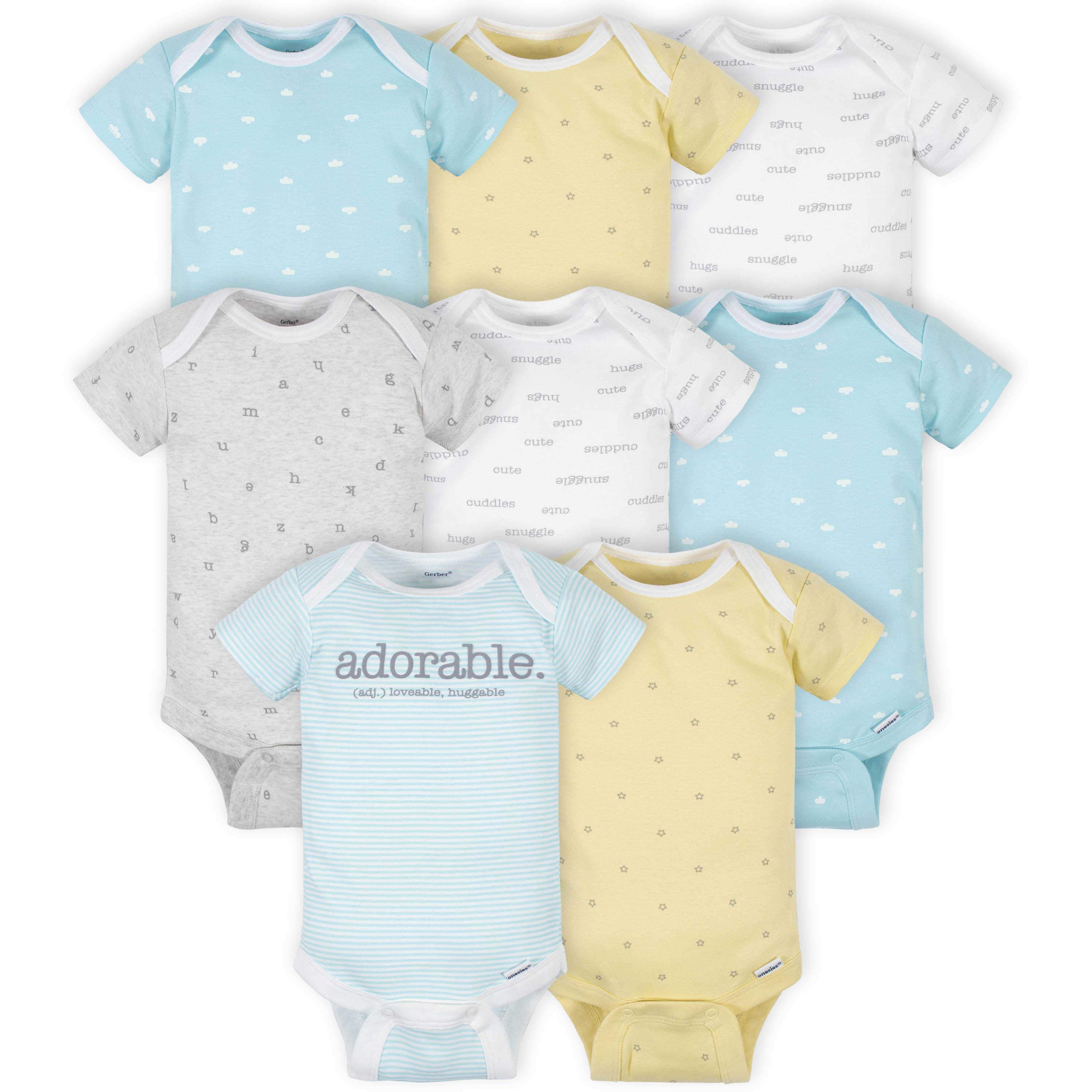8-Pack Baby Neutral Words Short Sleeve Onesies® Bodysuits