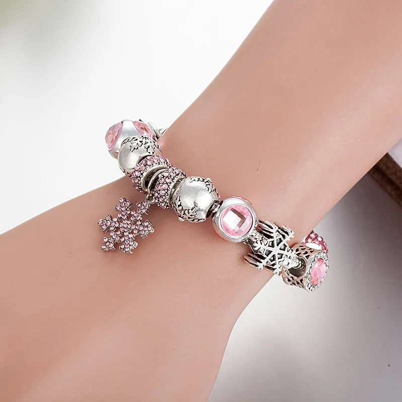 Pink Romantic Snowflake Charm Bracelet