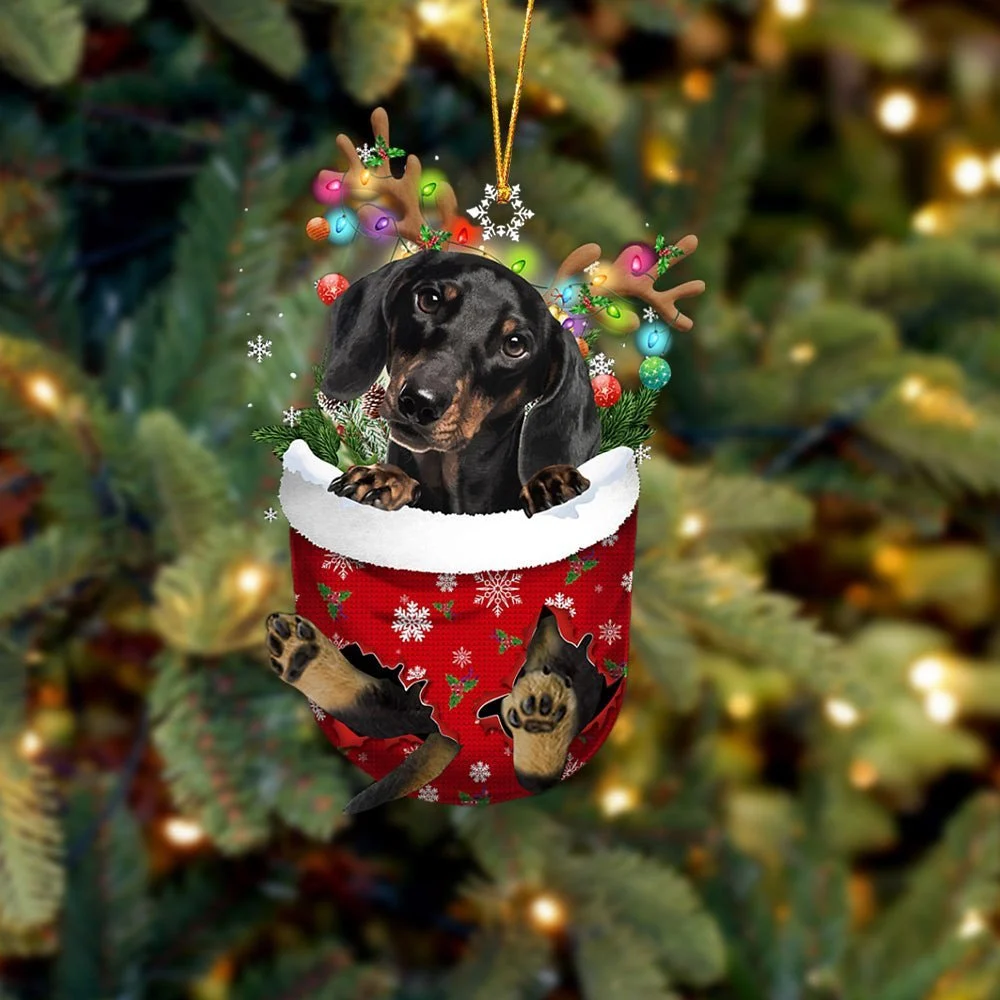 BLACK Dachshund In Snow Pocket Ornament