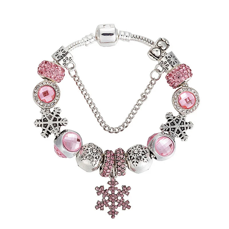 Pink Romantic Snowflake Charm Bracelet