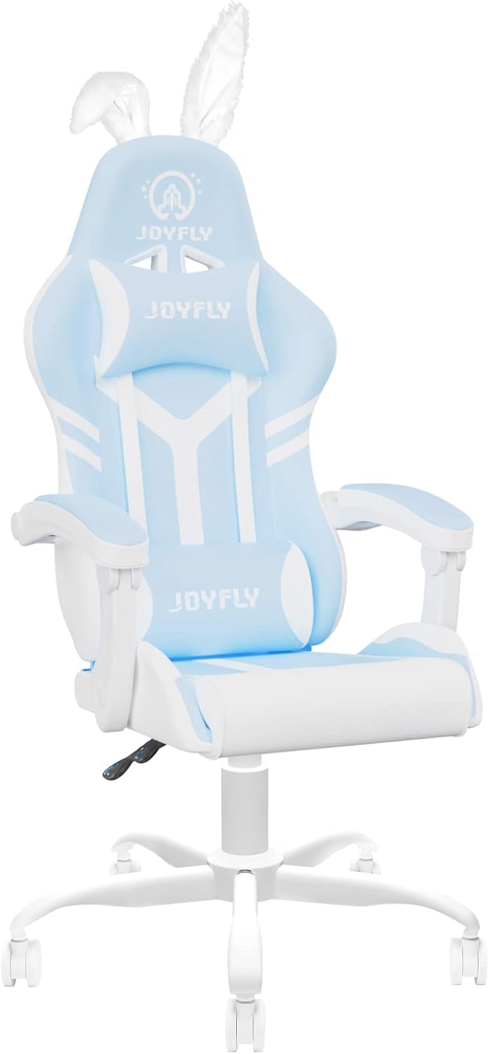 JOYFLY Gaming Chair for Adults, Gaming Chair Gamer Chair for Ergonomic Rotatable PC Computer Chair with Padded Armrests, for Boys Adults Teens(Black-White)