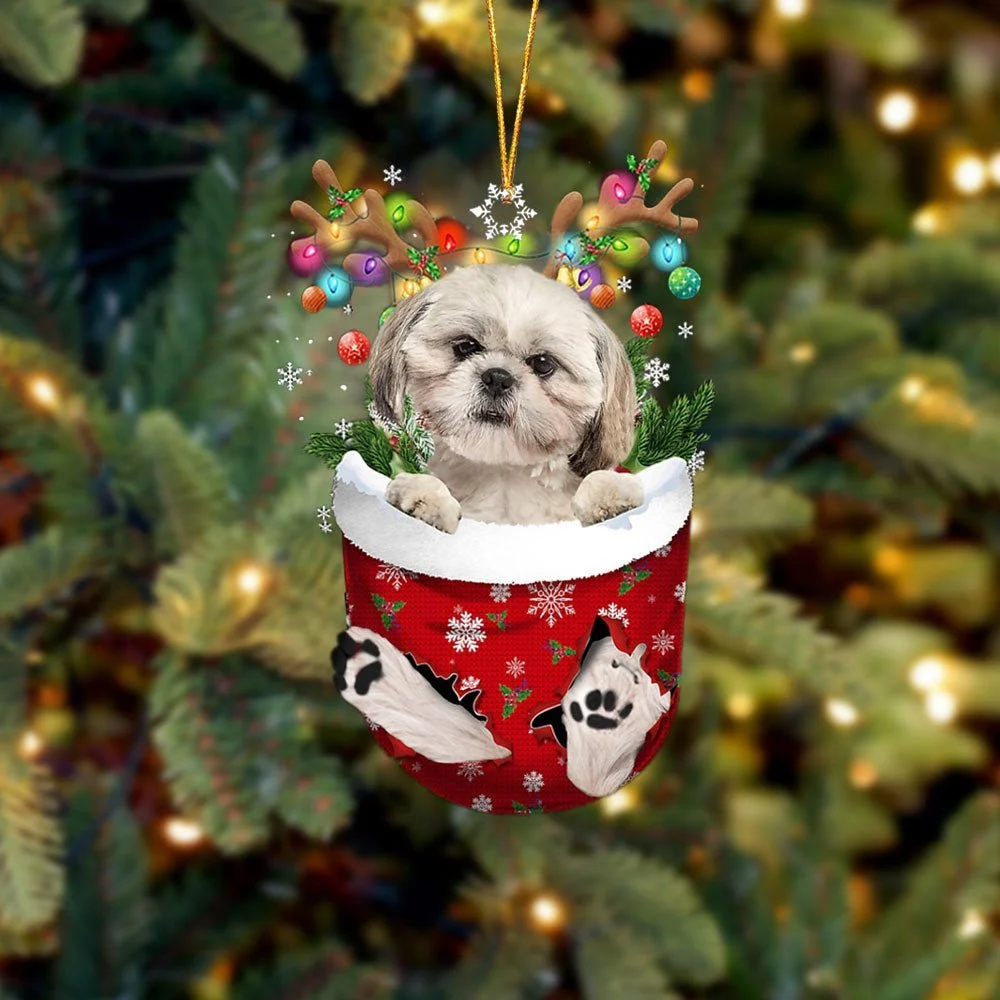 CREAM Shih Tzu In Snow Pocket Ornament