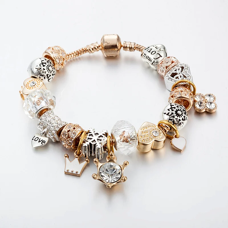 Love Series Crown Love Snowflake Crystal Charm Bracelet