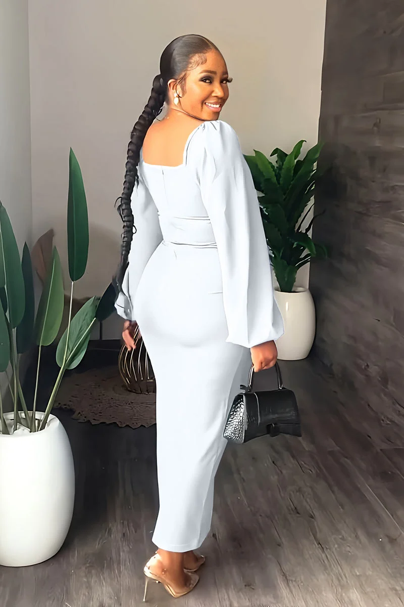 Long Sleeve Square Neck Slit Maxi Dresses