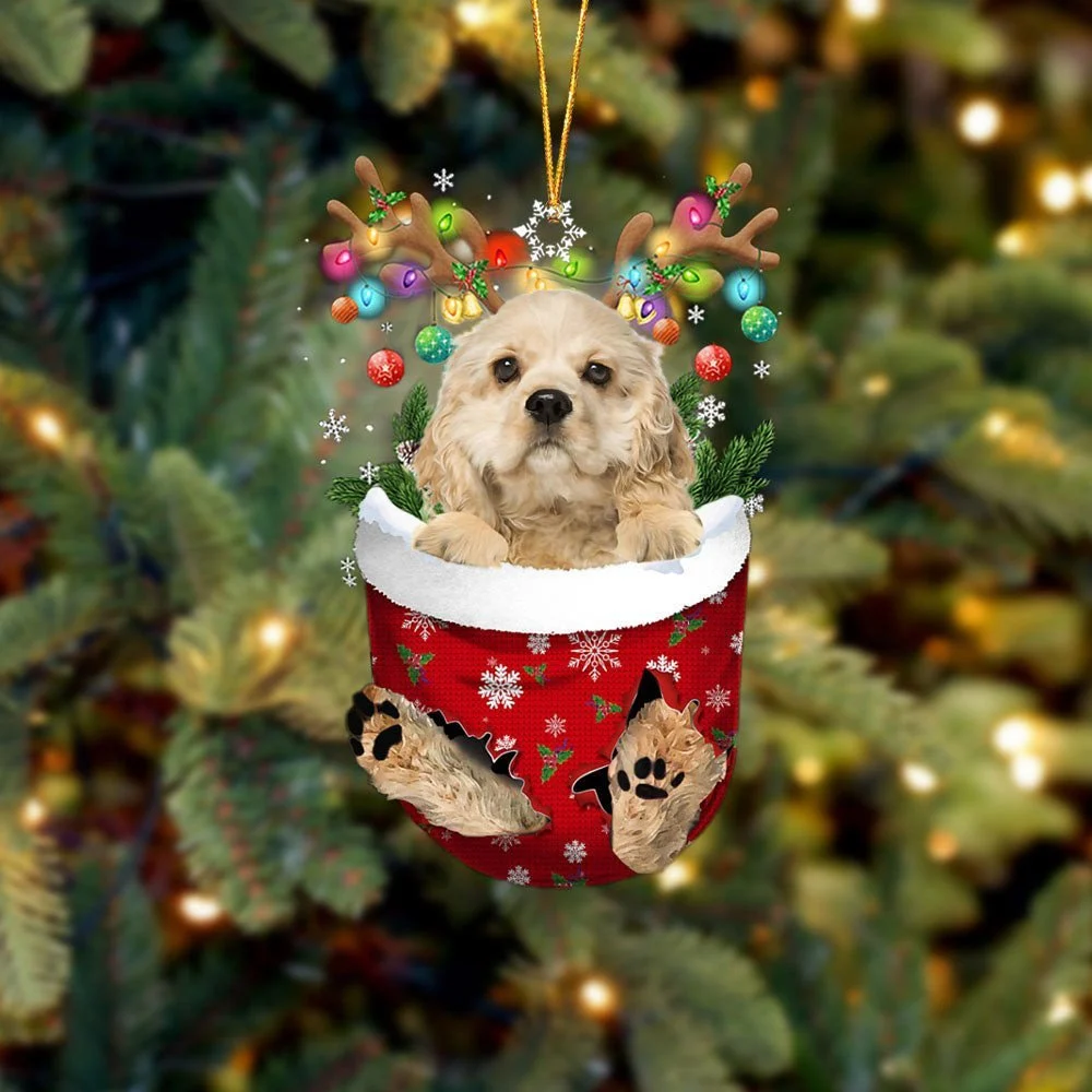 CREAM Cocker Spaniel In Snow Pocket Ornament