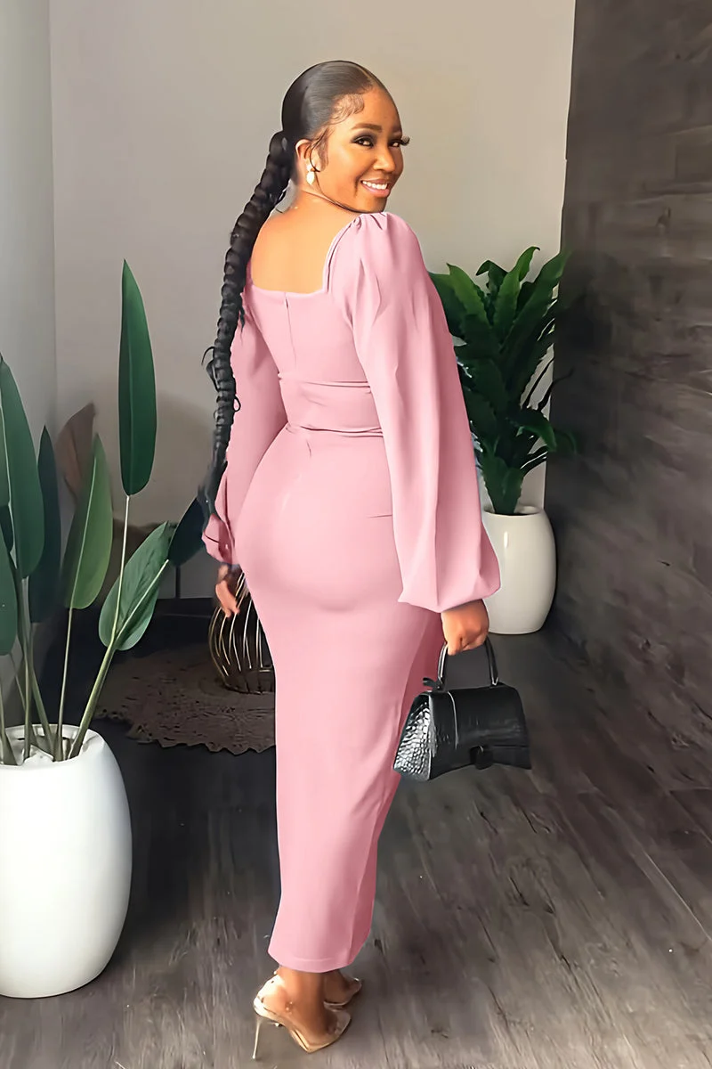 Long Sleeve Square Neck Slit Maxi Dresses