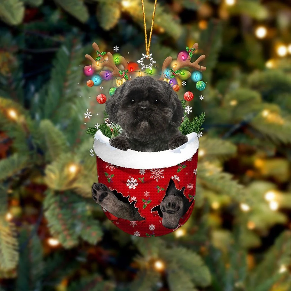 Lhasa Apso In Snow Pocket Ornament