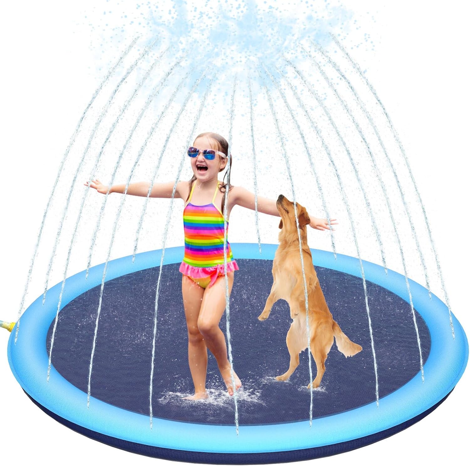Thicken 67'' Splash Pad for Kids and Dogs,Non-Slip Outdoor Sprinkler Play Mat for Summer,Splash Pool Water Toys for Pets& Toddlers,Easy to Use/Clean