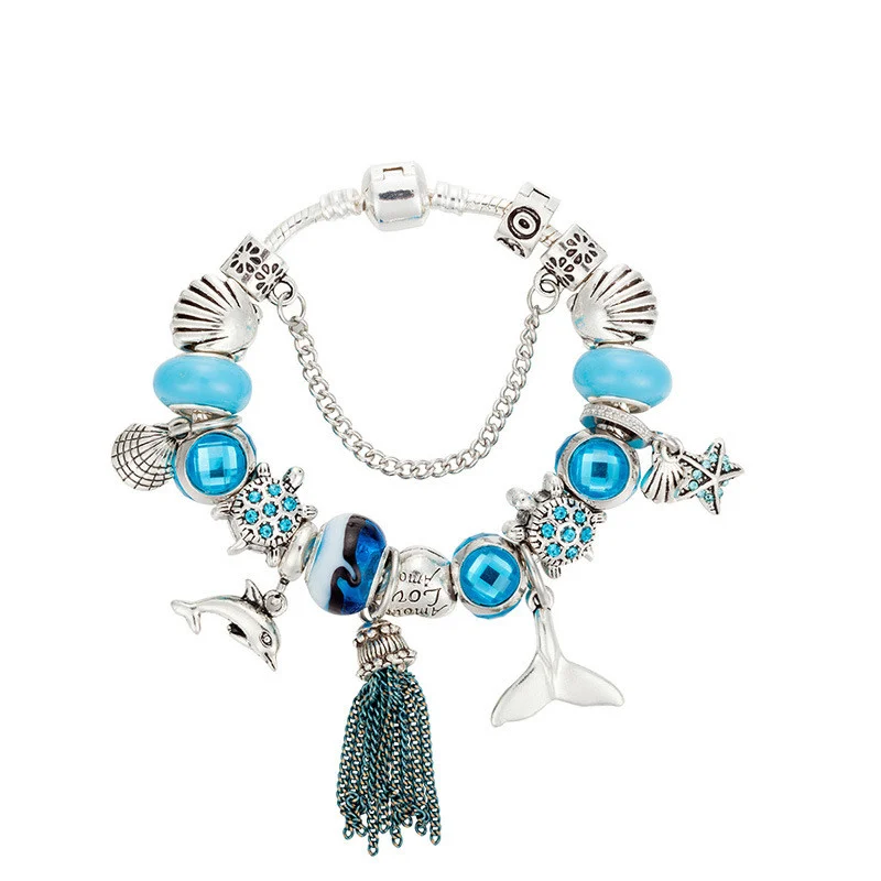 Ocean Series Tassel Whale Tail Charm Bracelet
