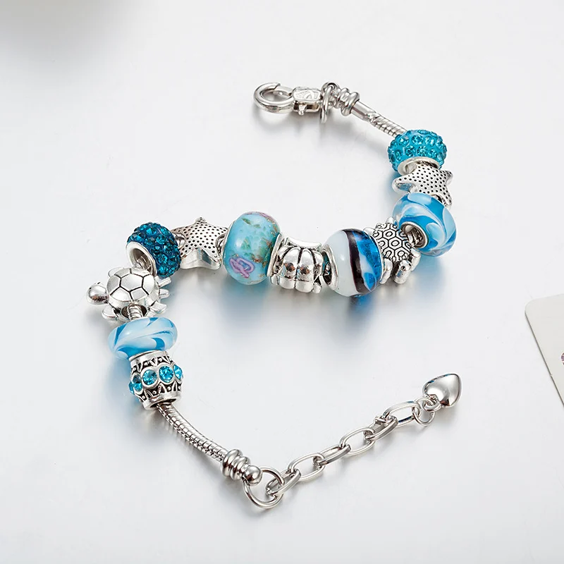 Blue Glazed Beads Ocean Series Adjustable Bracelet
